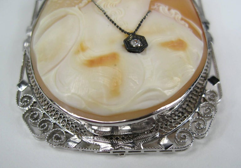 Pendentif Camée En Or Blanc 18k, Nacre Et Diamants 2,80 Cara