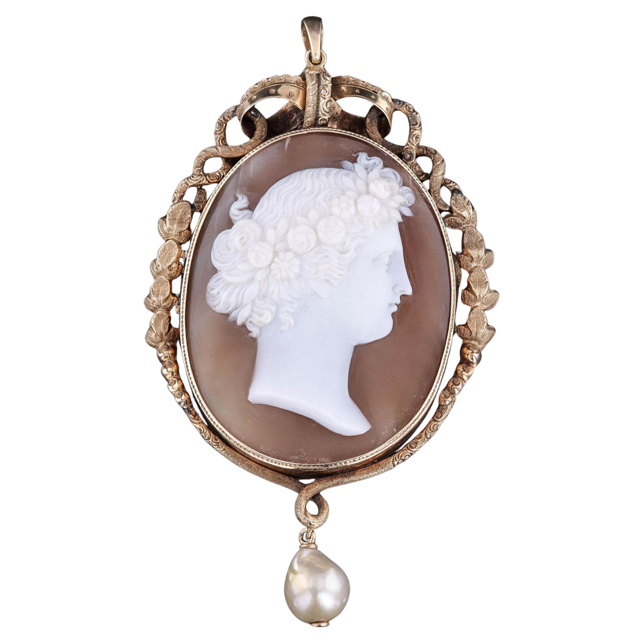 Colgante Camafeo Concha Antigua de Oro de 12k