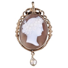 Colgante Camafeo Concha Antigua de Oro de 12k