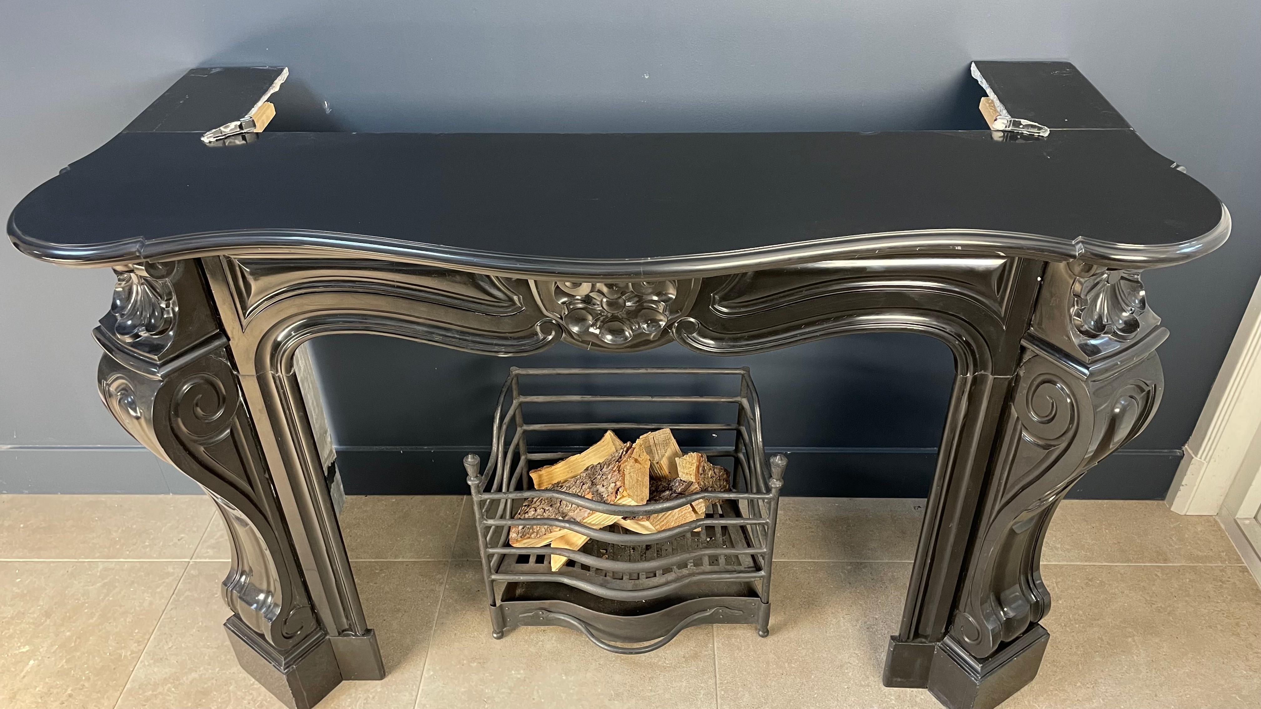 Antique Shell Circulation Fireplace in Black Noir De Mazy Marble For Sale 2