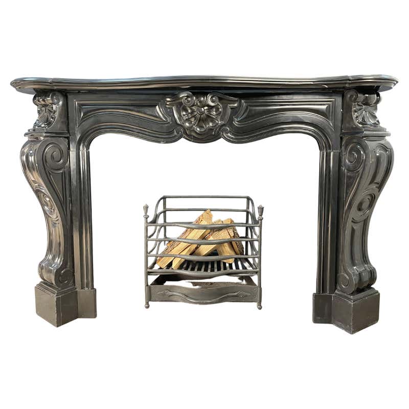 Antique Black Marble Shell Fireplace: Deep Gloss For Sale at 1stDibs