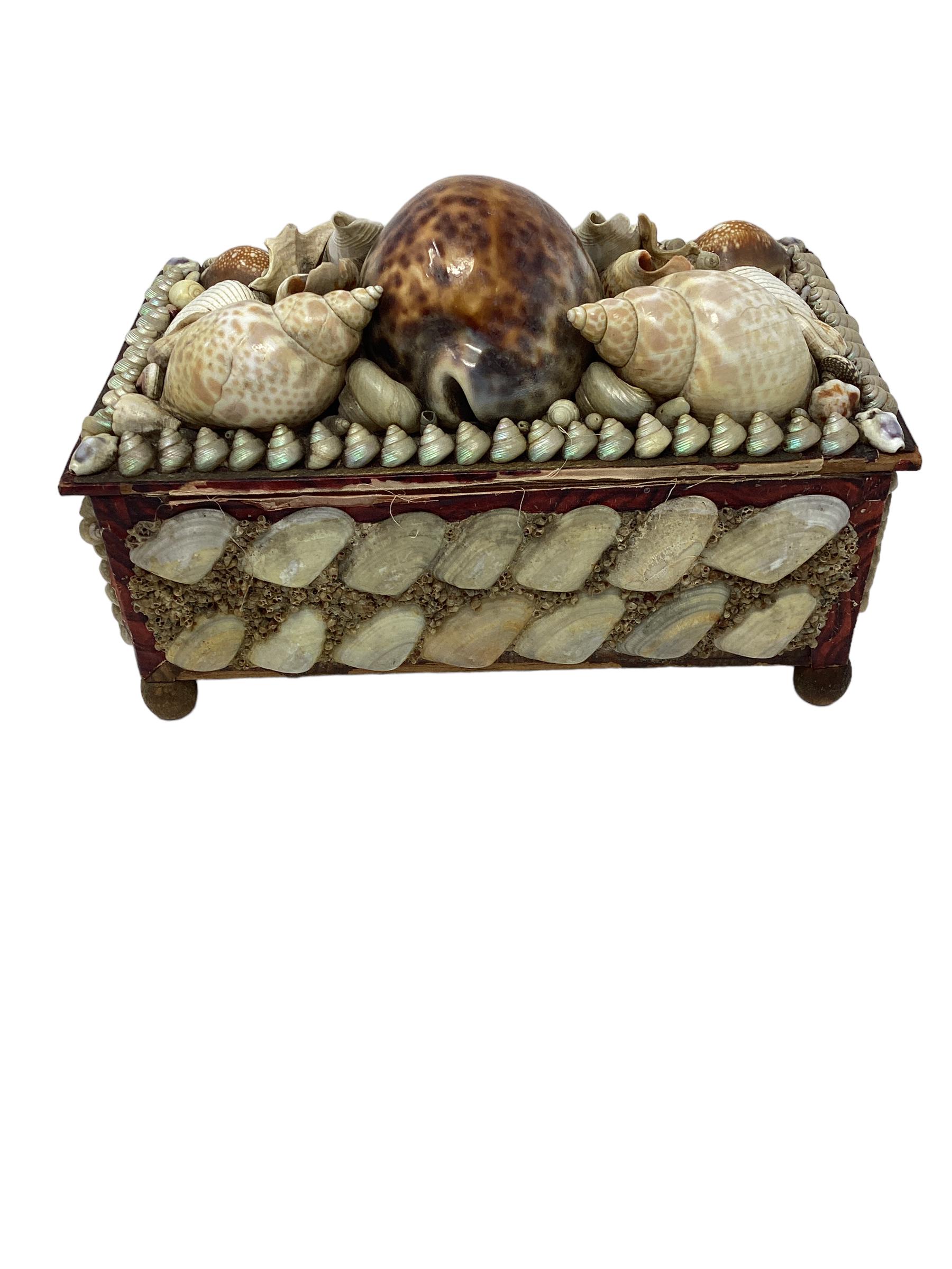 Folk Art Antique Shell Encrusted Box
