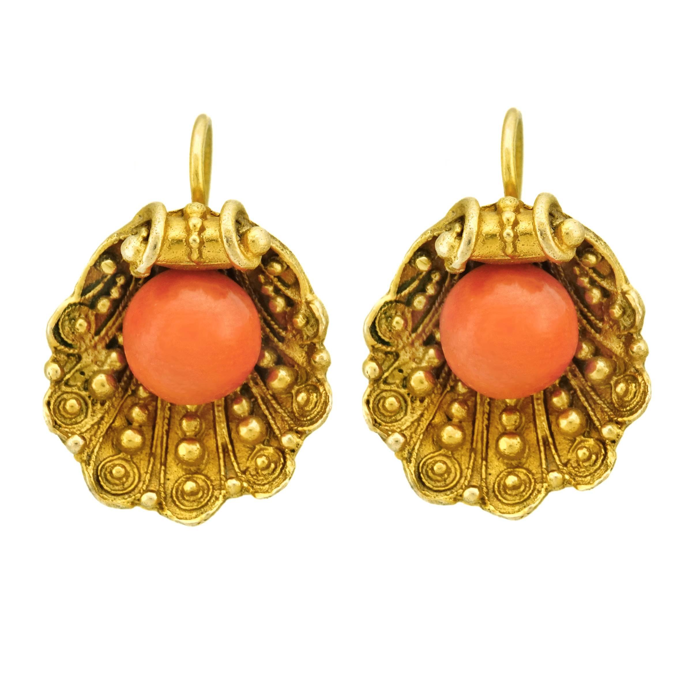 Antique Shell Form Gold Earrings
