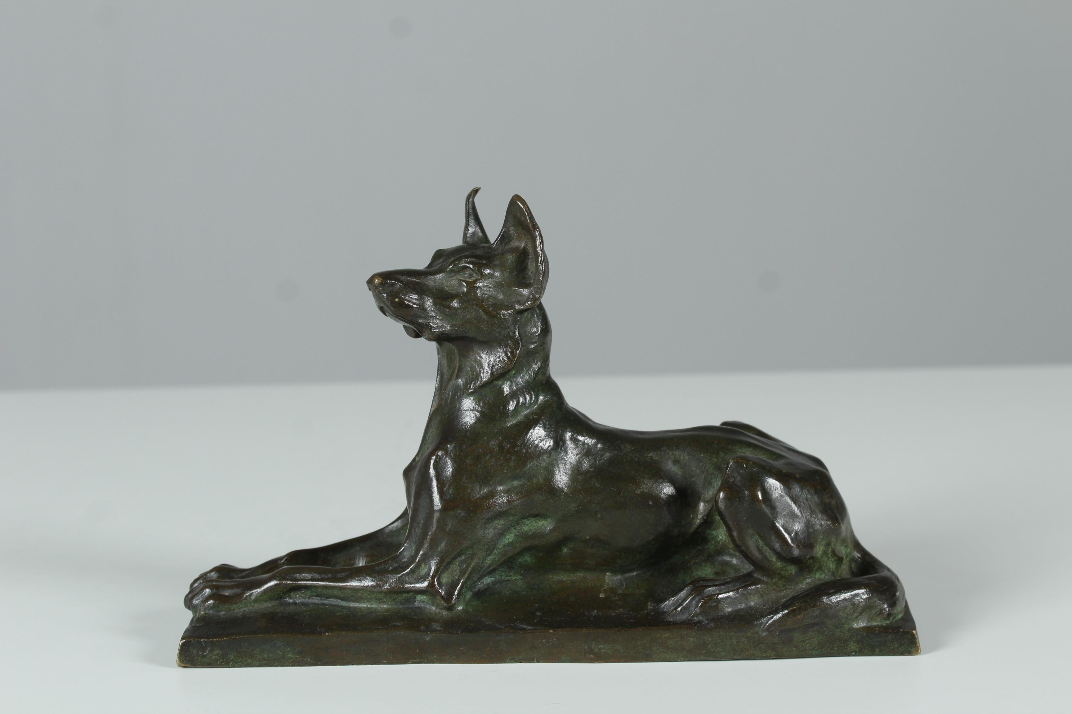 Antique Shepherd Dog Sculpture, Signed by Artist 