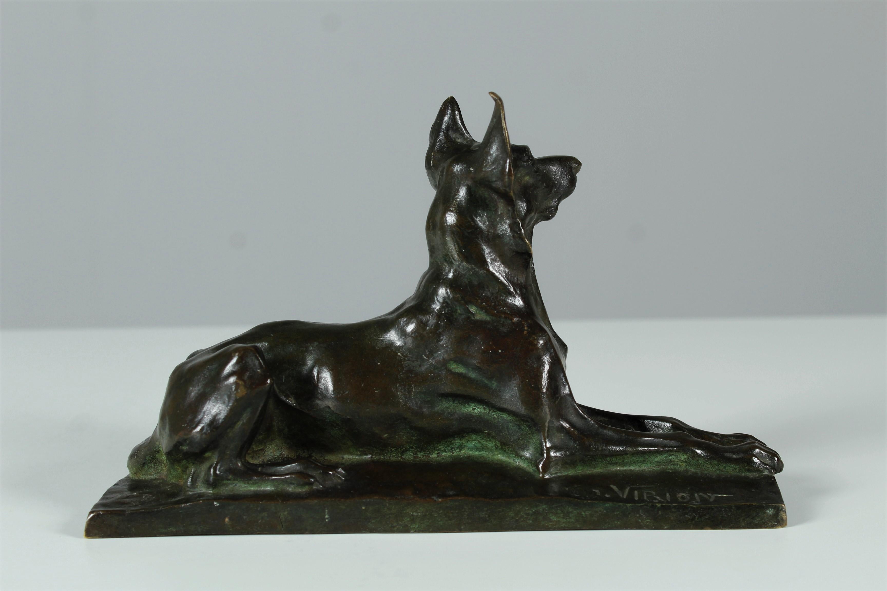 Antique Shepherd Dog Sculpture, Signed by Artist 