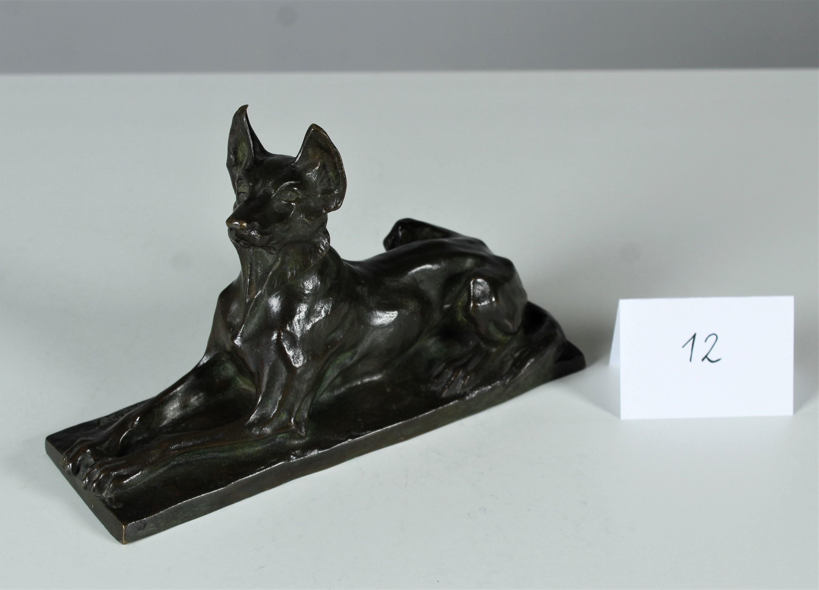 Antique Shepherd Dog Sculpture, Signed by Artist 