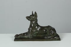 Antique Shepherd Dog Sculpture, Signed by Artist "Ch. Virion", Bronze Patinated