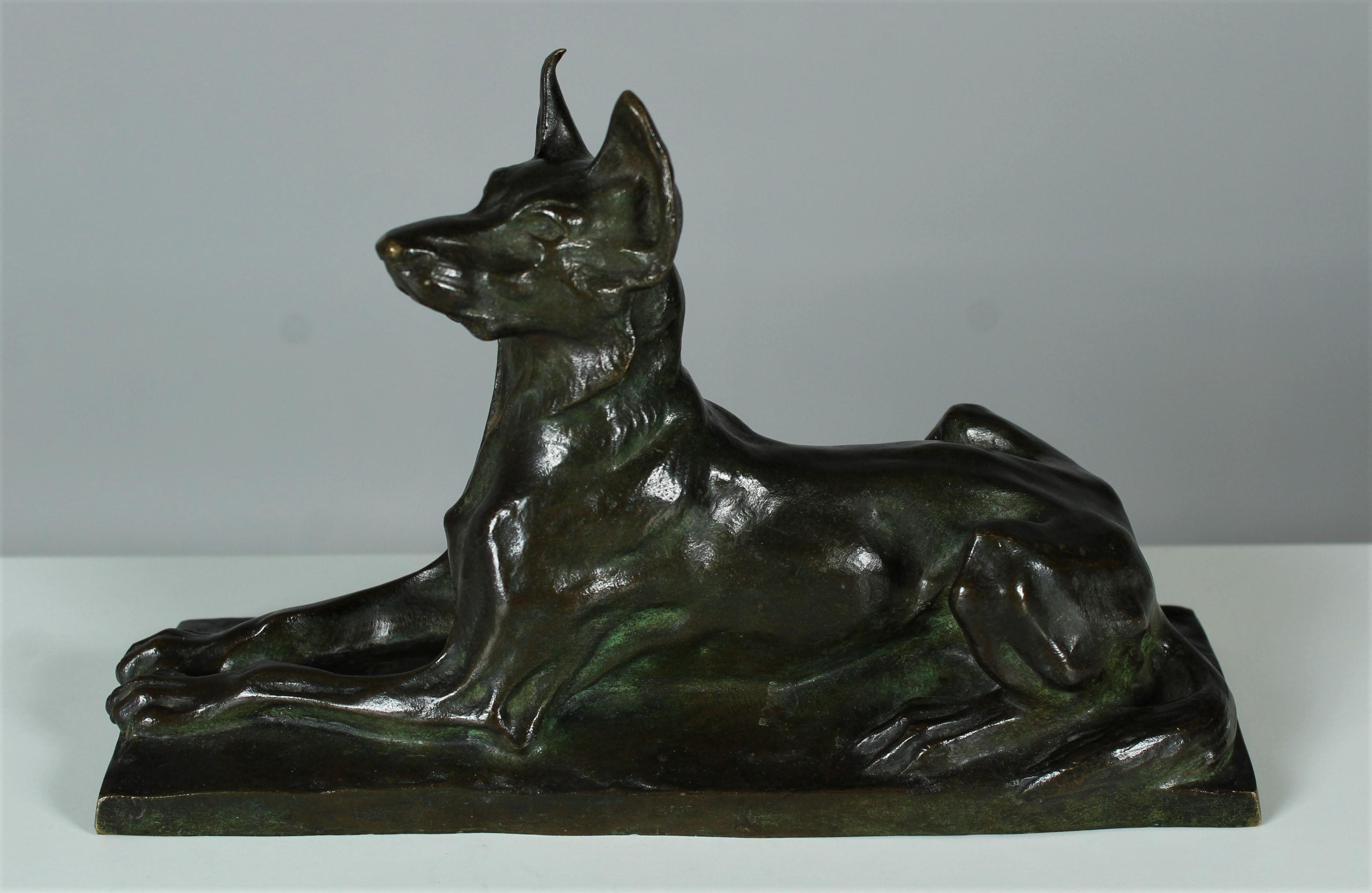 Antique Shepherd Dog Sculpture, Signed by Artist 