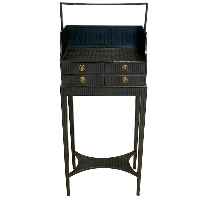 Antique Sheraton Beechwood Paint Brass Cheveret Desk Case England For Sale