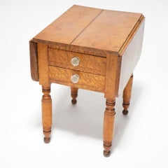 Antique Sheraton Birdseye Maple Drop Leaf Two-Drawer Stand, Circa 1840