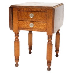 Antique Sheraton Birdseye Maple Drop Leaf Two-Drawer Stand, Circa 1840