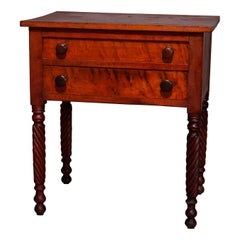 Antique Sheraton Carved Cherry and Tiger Maple Two-Drawer Side Stand, circa 1860