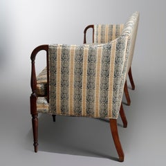 Antique Sheraton Carved Mahogany Upholstered Sofa with Down Cushion 19th Century