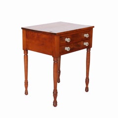 Antique Sheraton Cherry 2-Drawer Stand With Sandwich Glass Knobs c1840