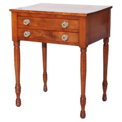 Antique Sheraton Cherry 2-Drawer Stand With Sandwich Glass Knobs c1840