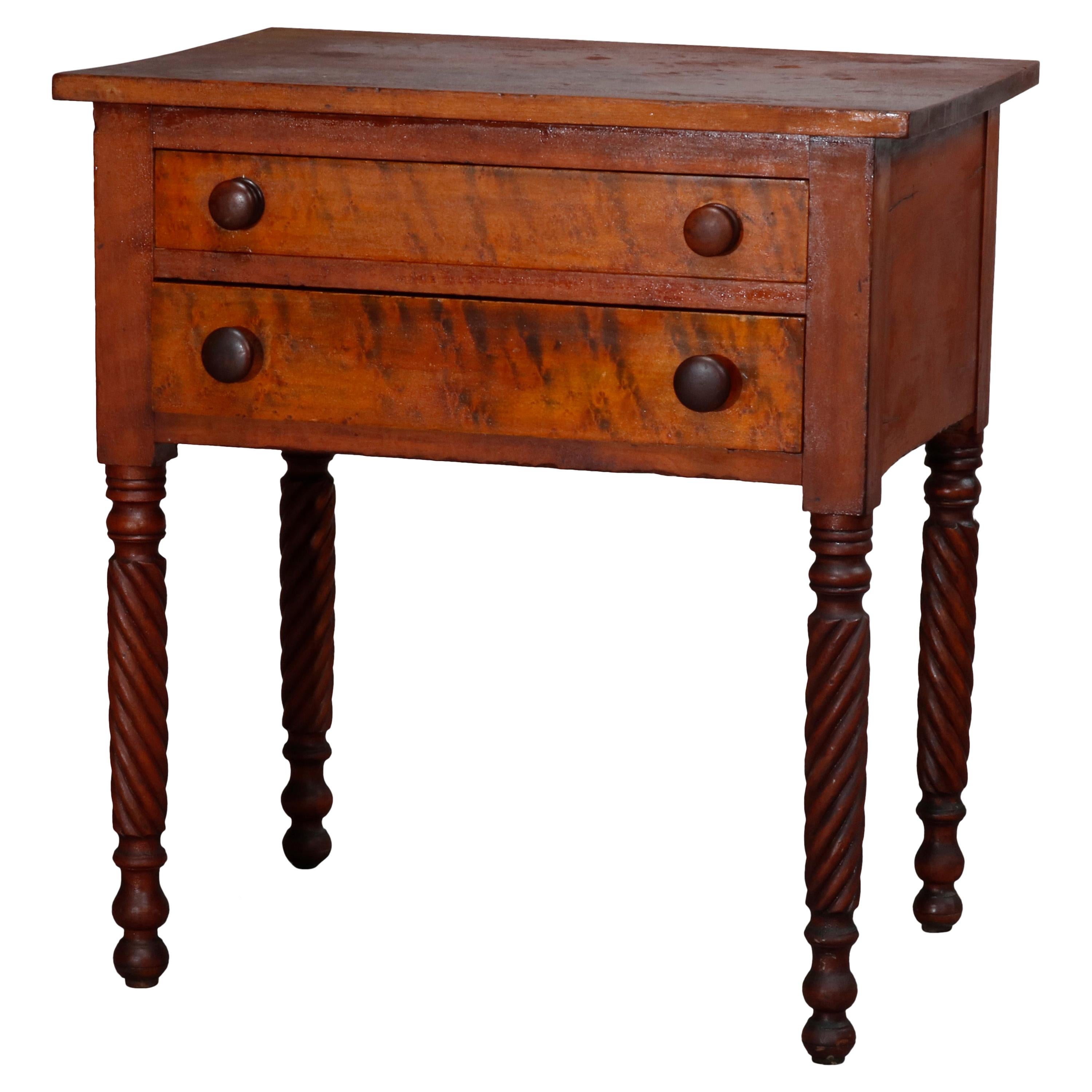 Antique Sheraton Cherry and Bird's-Eye Maple Two-Drawer Stand, circa 1840