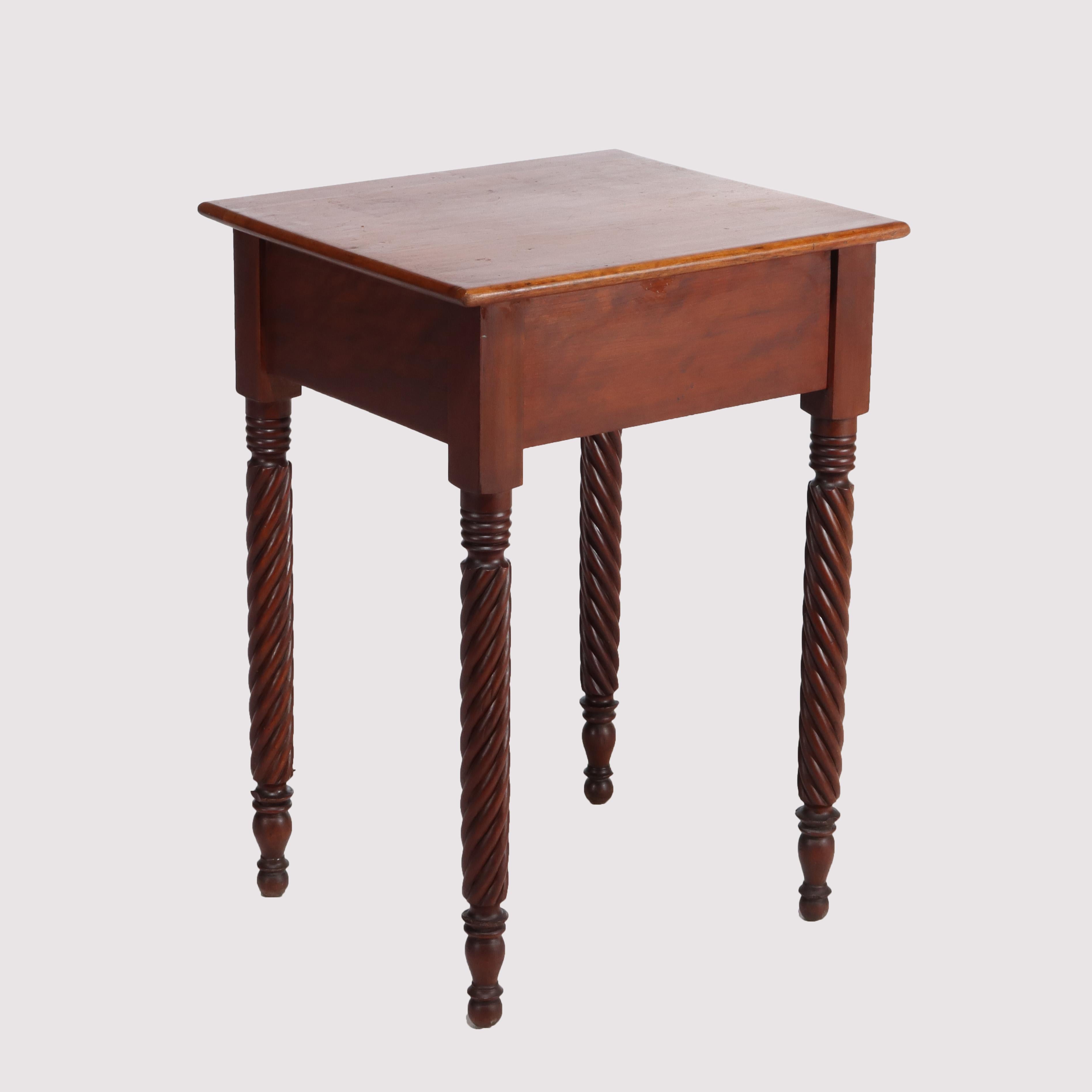 Stand ancien à un tiroir en cerisier et érable piqué Sheraton C1840 en vente 2