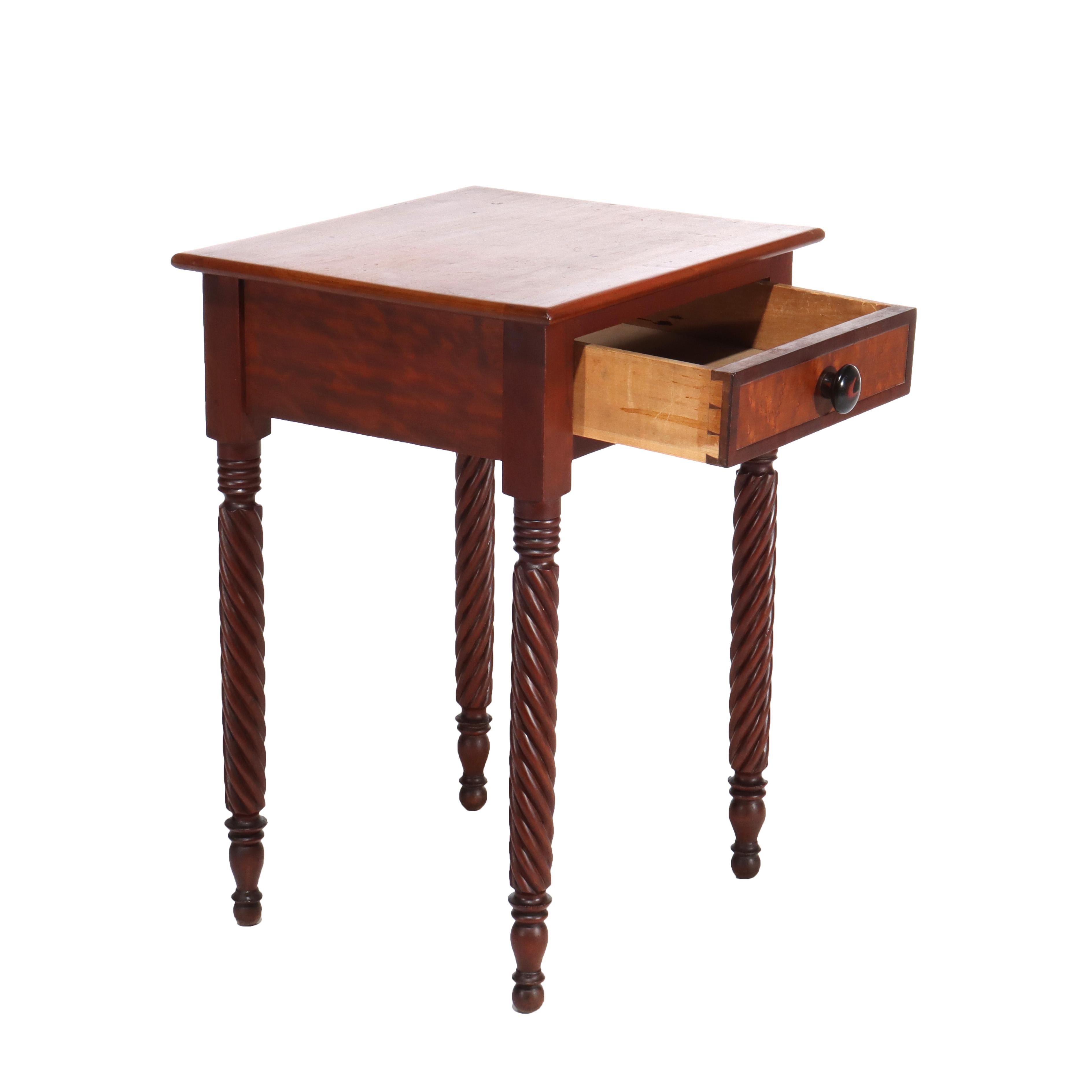 Stand ancien à un tiroir en cerisier et érable piqué Sheraton C1840 en vente 4
