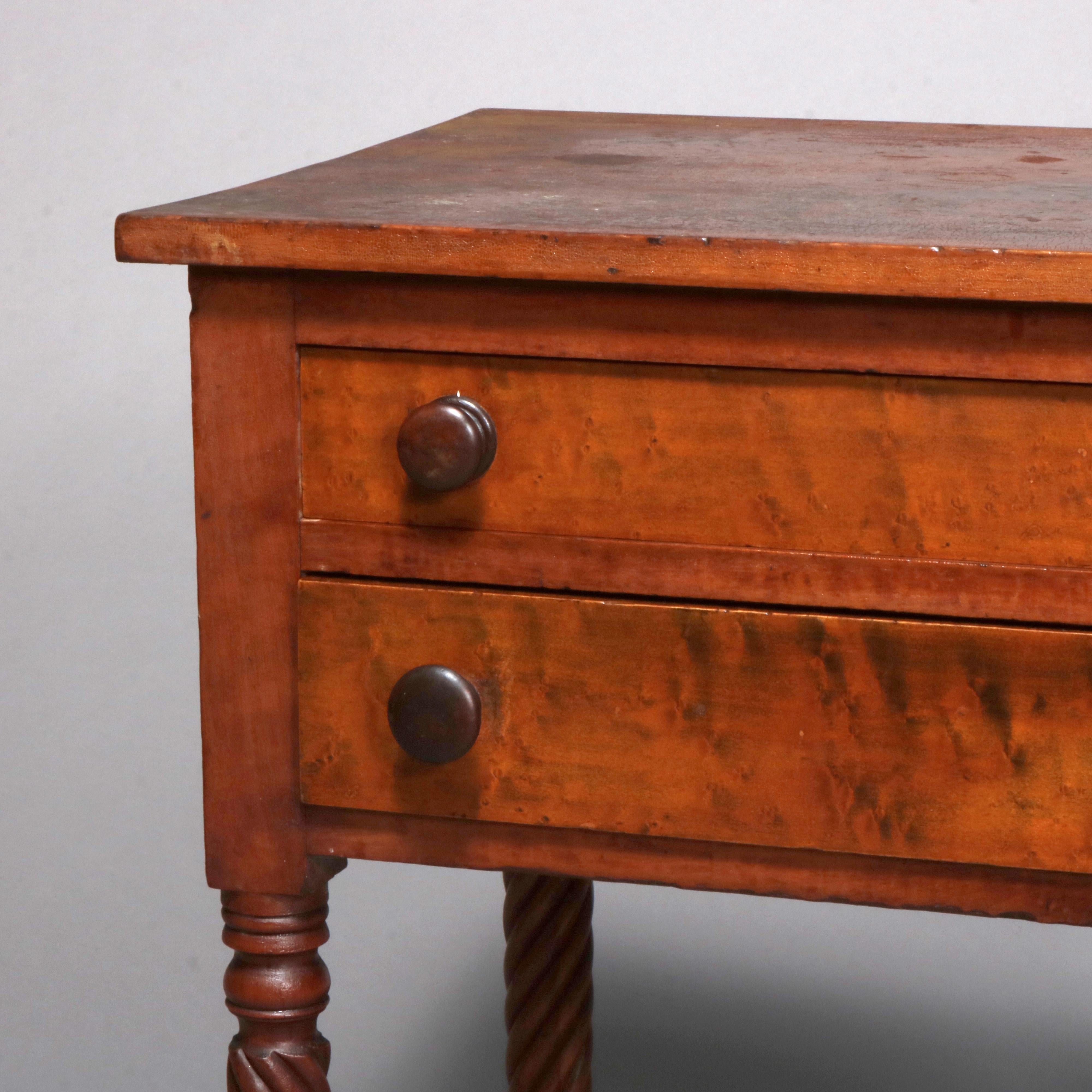 Antique Sheraton Cherry and Bird's-Eye Maple Two-Drawer Stand, circa 1840 In Good Condition In Big Flats, NY