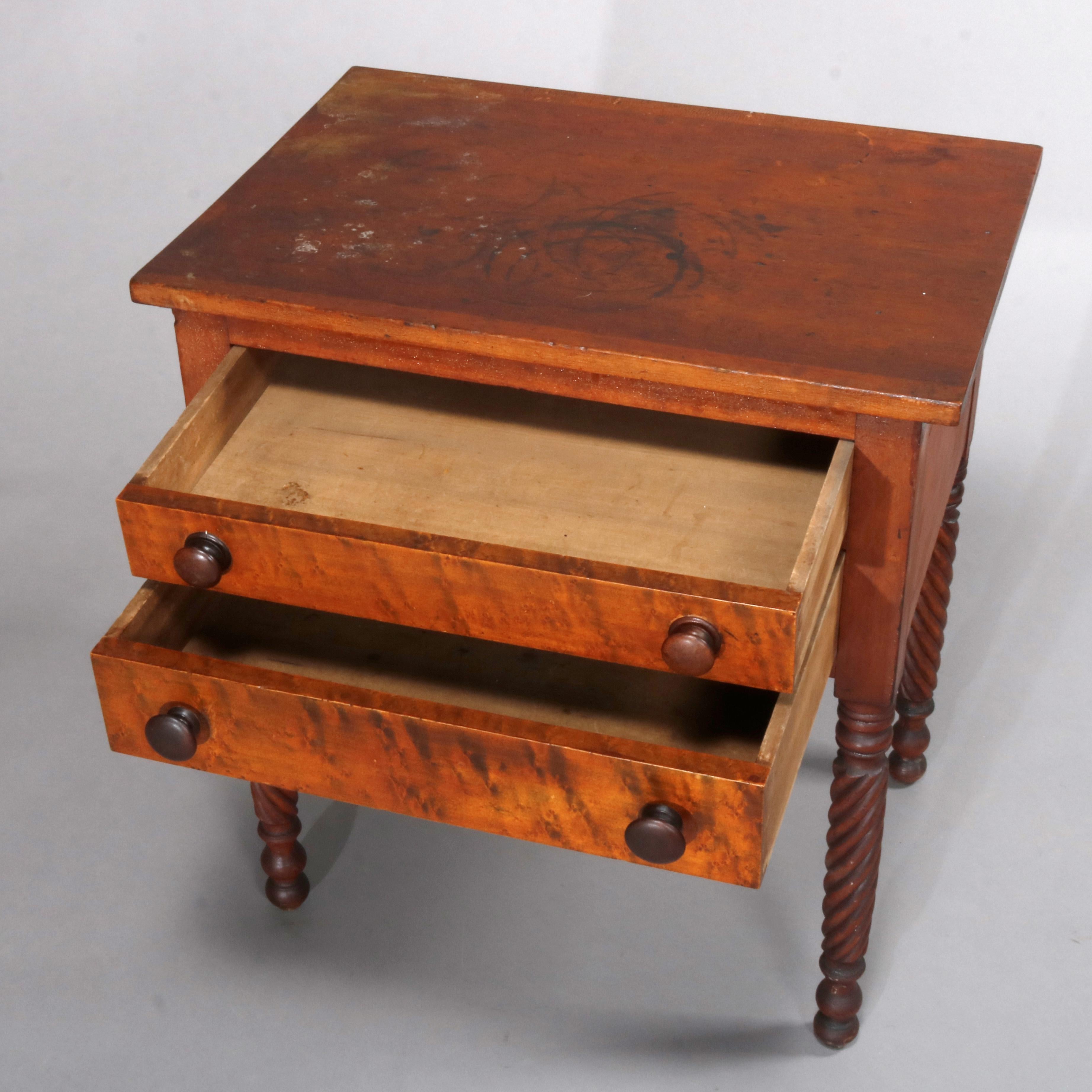 19th Century Antique Sheraton Cherry and Bird's-Eye Maple Two-Drawer Stand, circa 1840