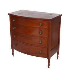 Antique Sheraton Cherry Bow Front Chest With Graduated Drawers 19thC