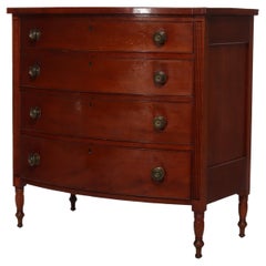 Antique Sheraton Cherry Bow Front Chest With Graduated Drawers 19thC