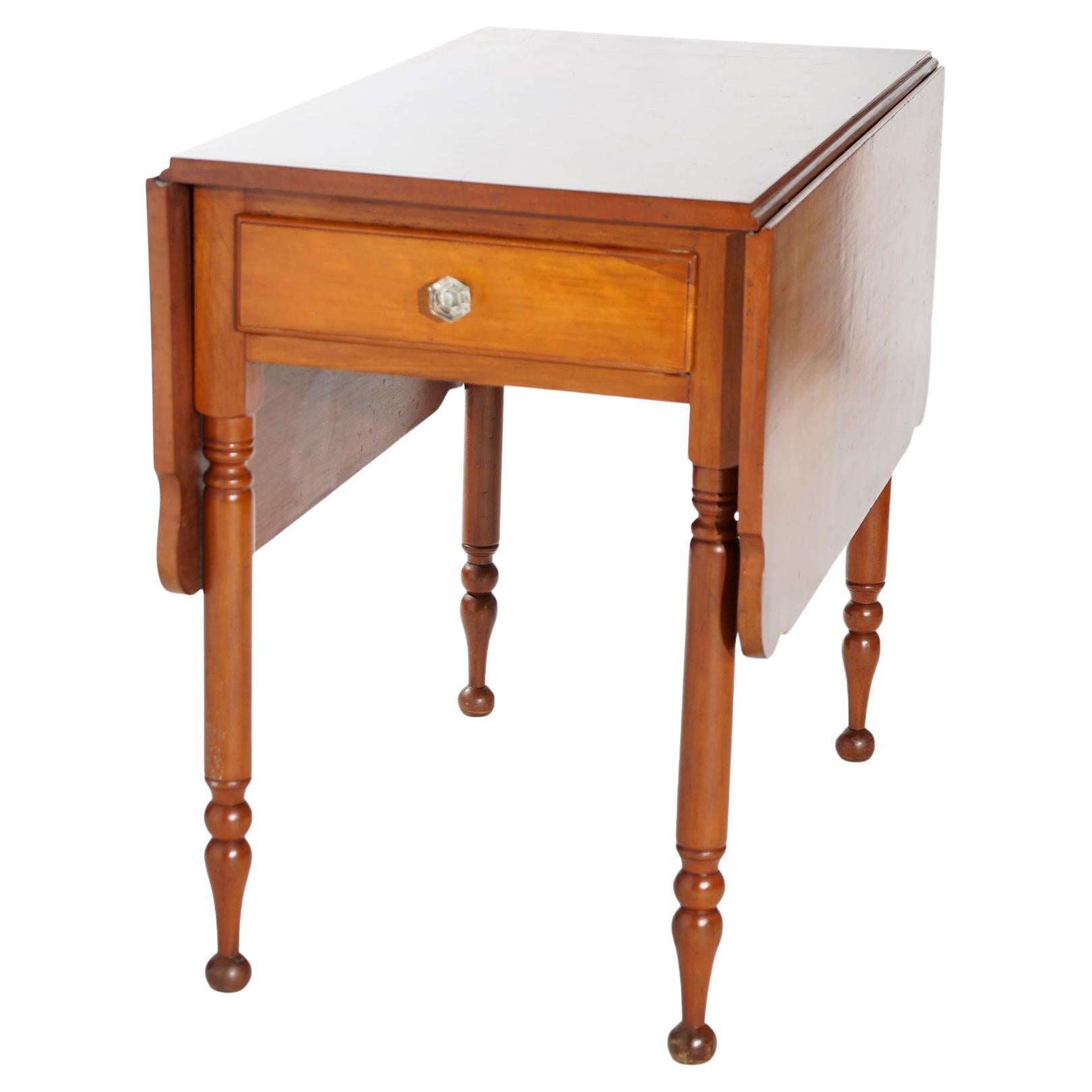 Sheraton Twist Leg DropLeaf with One Drawer Table, circa 18201840 For