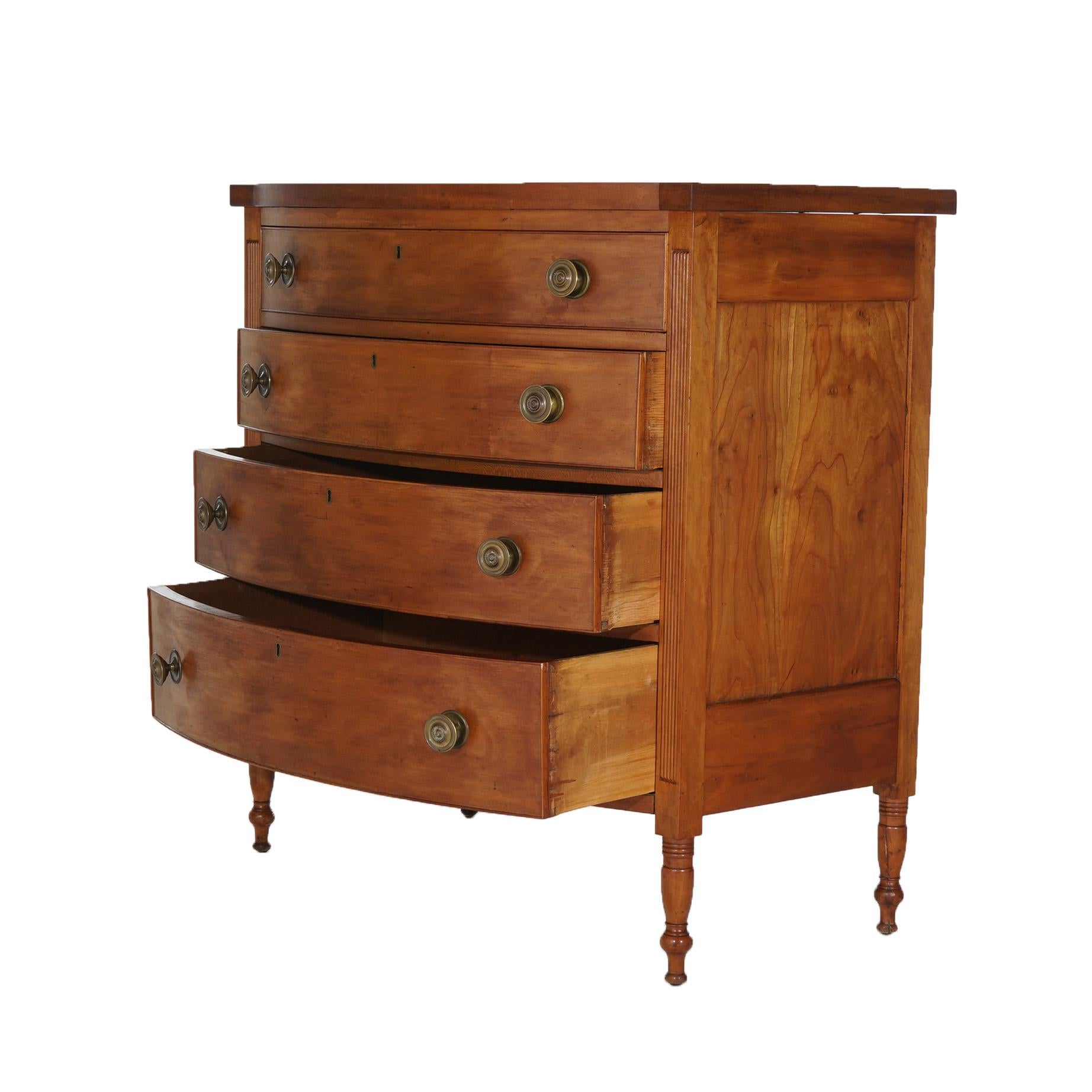 Antique Sheraton Cherry Four Drawer Swell Front Chest Circa 1830 In Good Condition For Sale In Big Flats, NY