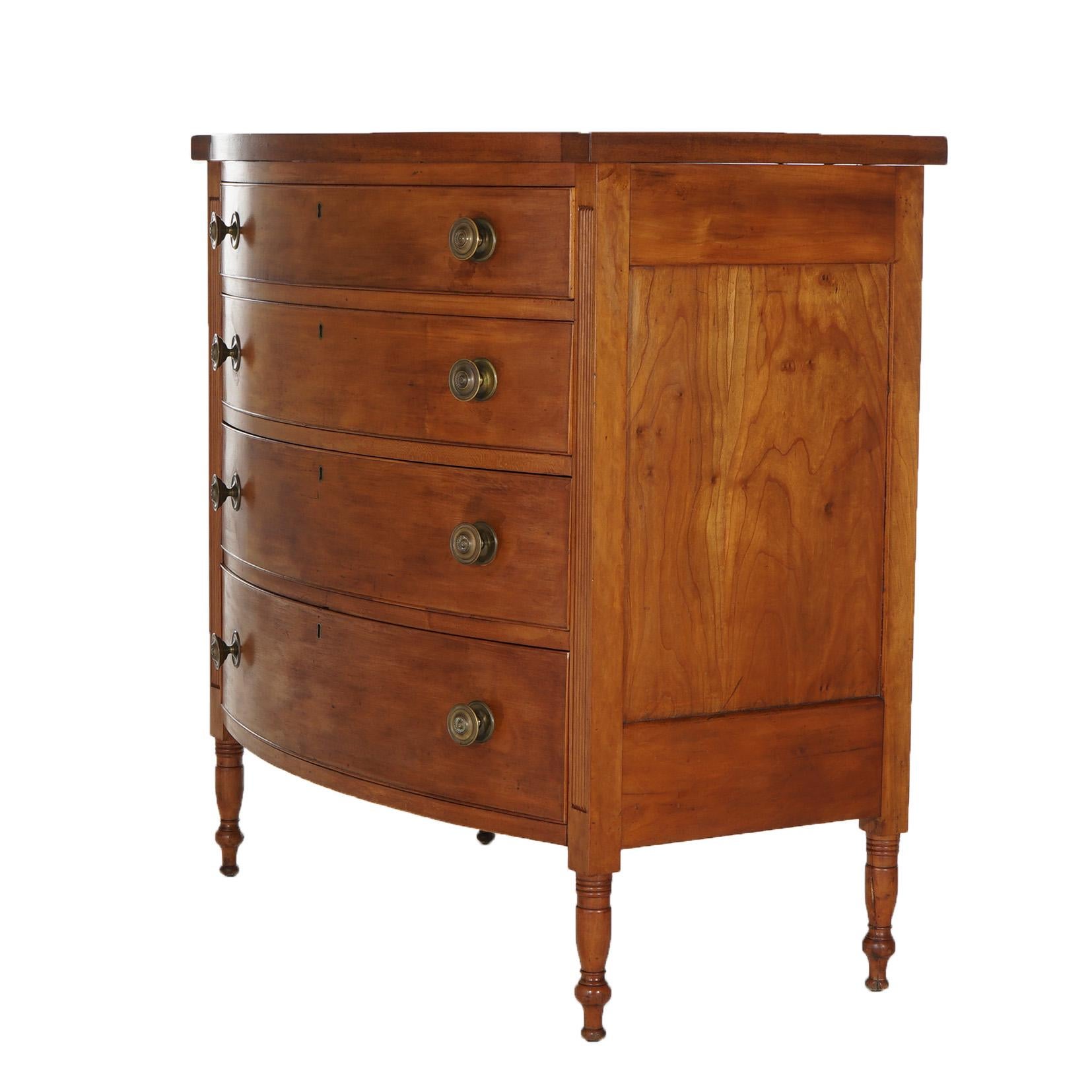 19th Century Antique Sheraton Cherry Four Drawer Swell Front Chest Circa 1830