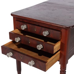 Antique Sheraton Cherry Three Drawer Work Stand with Drop Leaf C1850