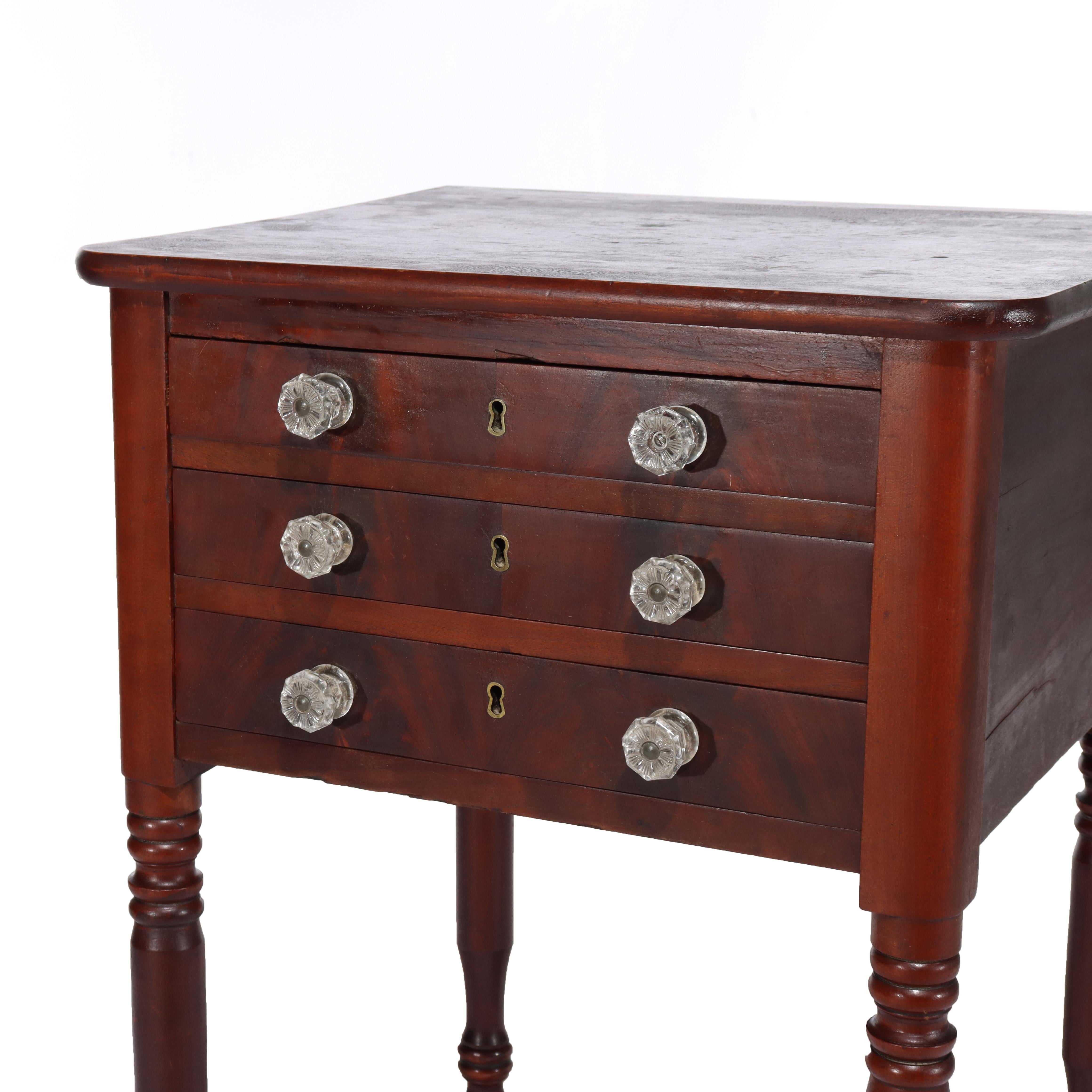 19th Century Antique Sheraton Cherry Three Drawer Work Stand with Drop Leaf C1850 For Sale