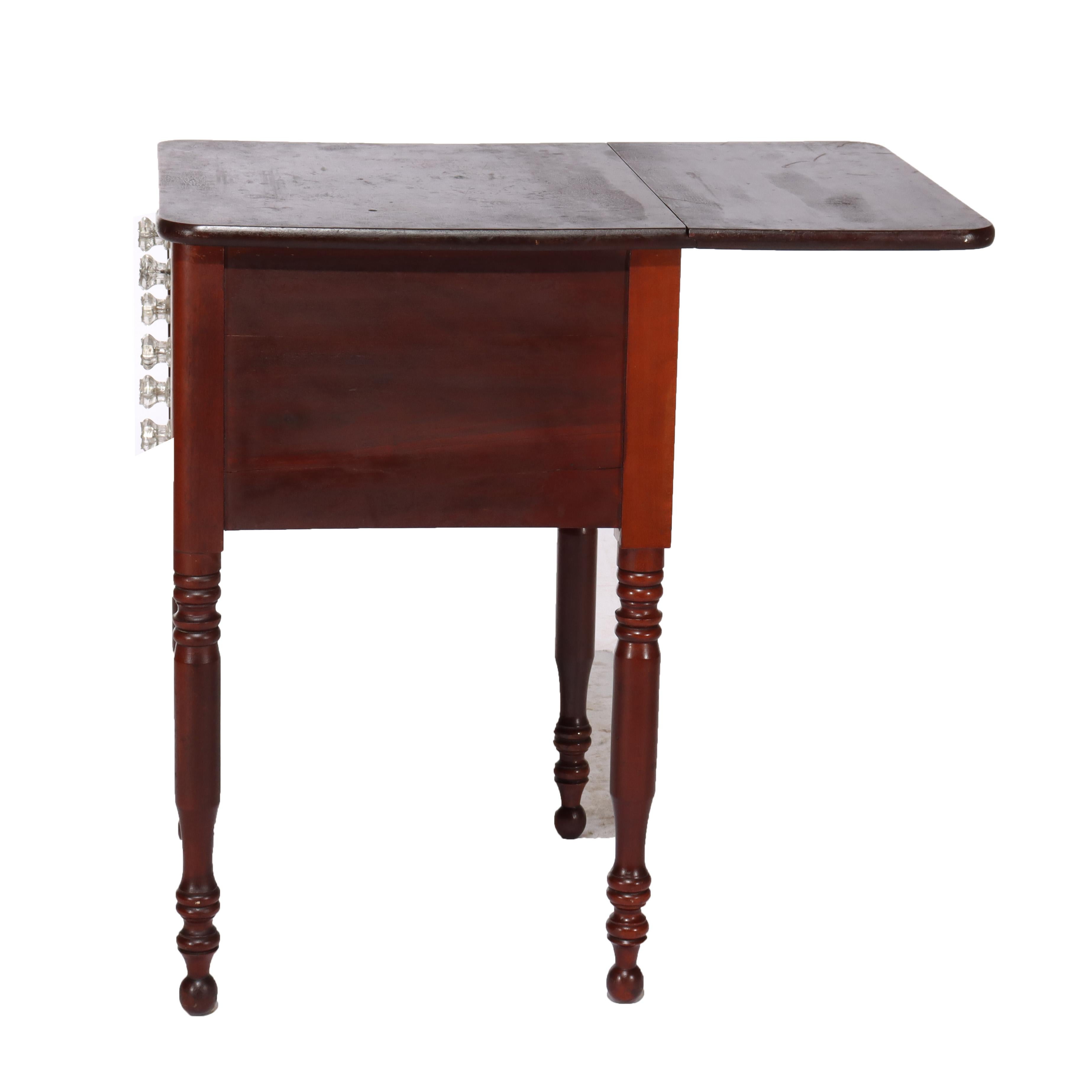 Antique Sheraton Cherry Three Drawer Work Stand with Drop Leaf C1850 For Sale 2