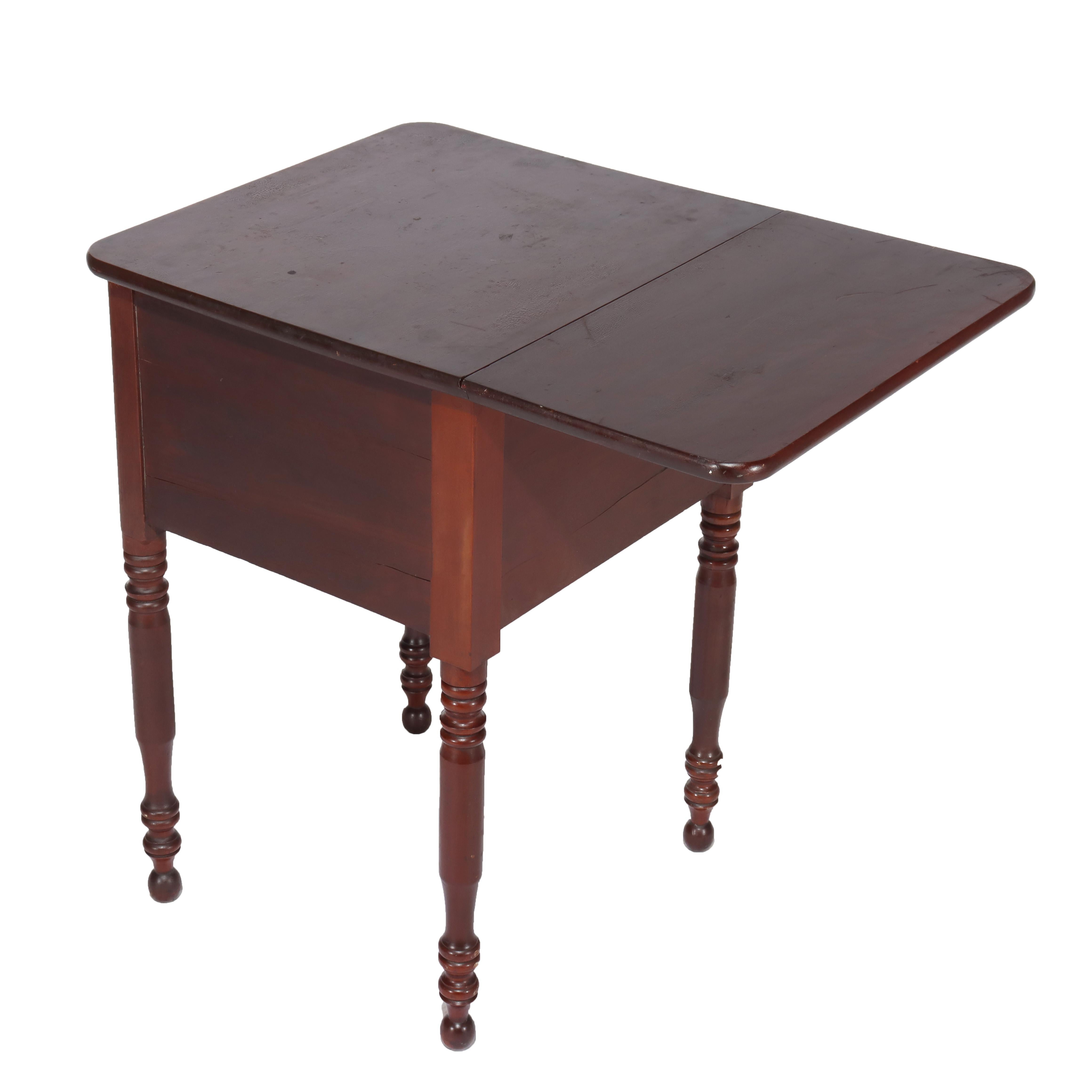 Antique Sheraton Cherry Three Drawer Work Stand with Drop Leaf C1850 For Sale 3