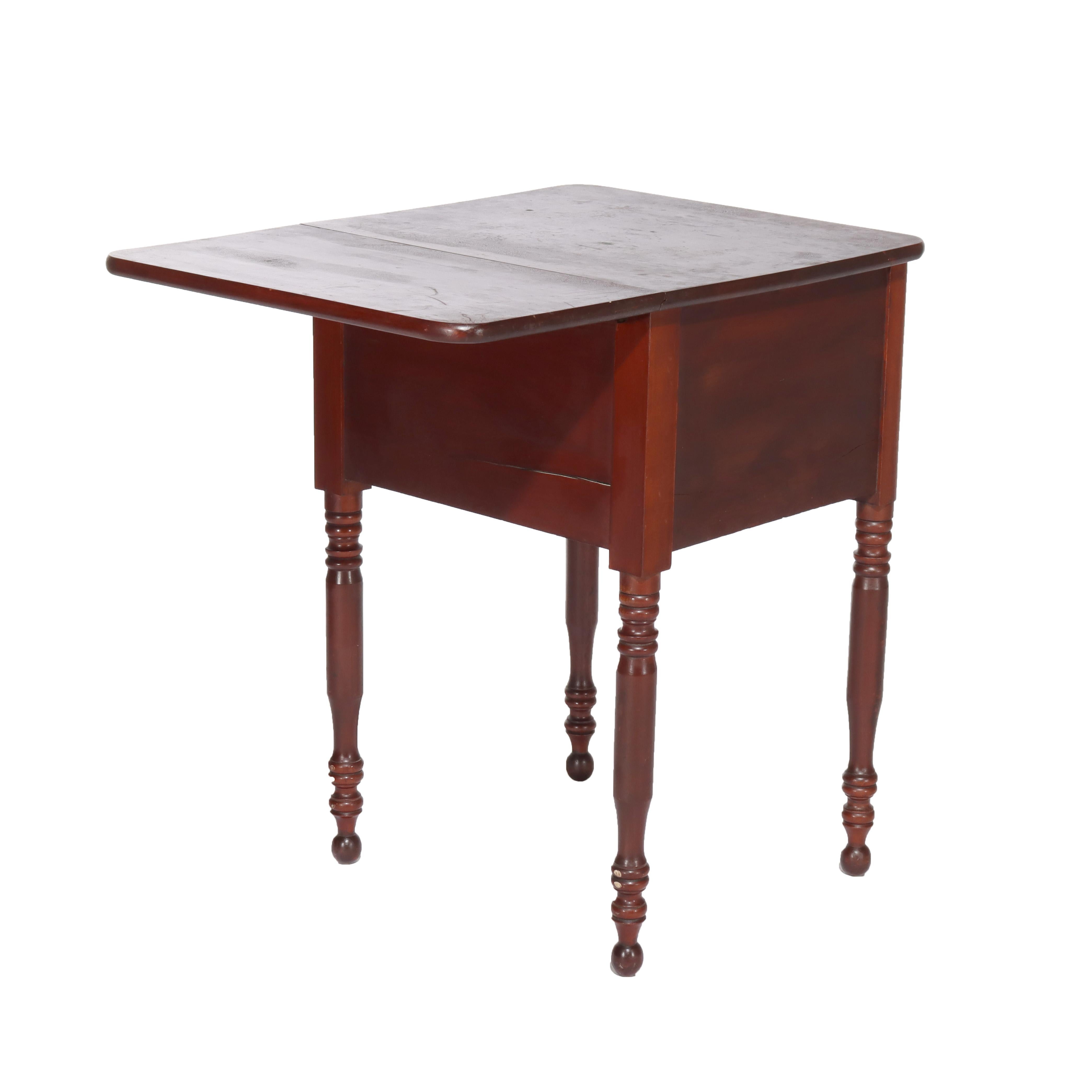 Antique Sheraton Cherry Three Drawer Work Stand with Drop Leaf C1850 For Sale 5