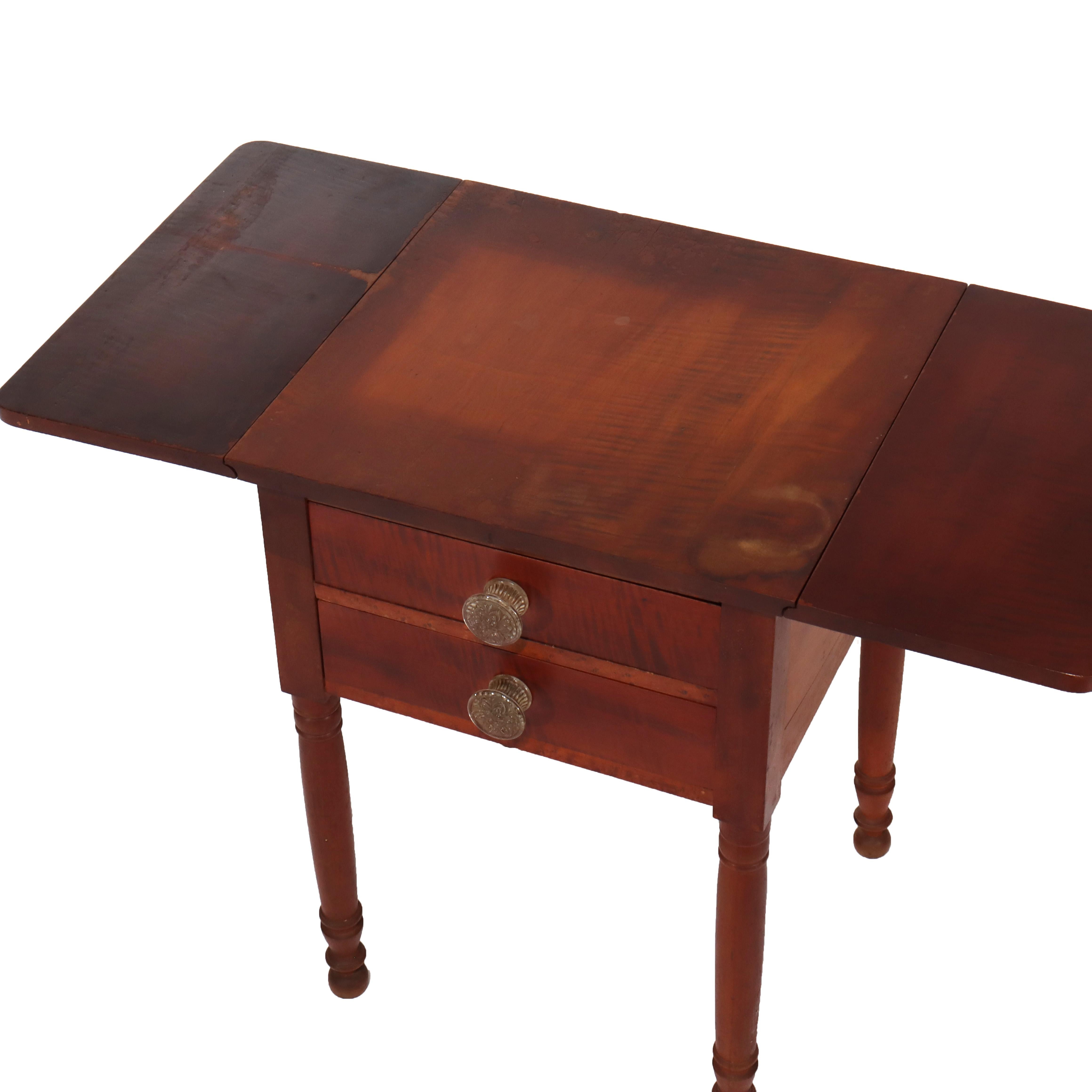 Antique Sheraton Cherry & Tiger Maple Two Drawer Drop Leaf Table C1840 For Sale 1