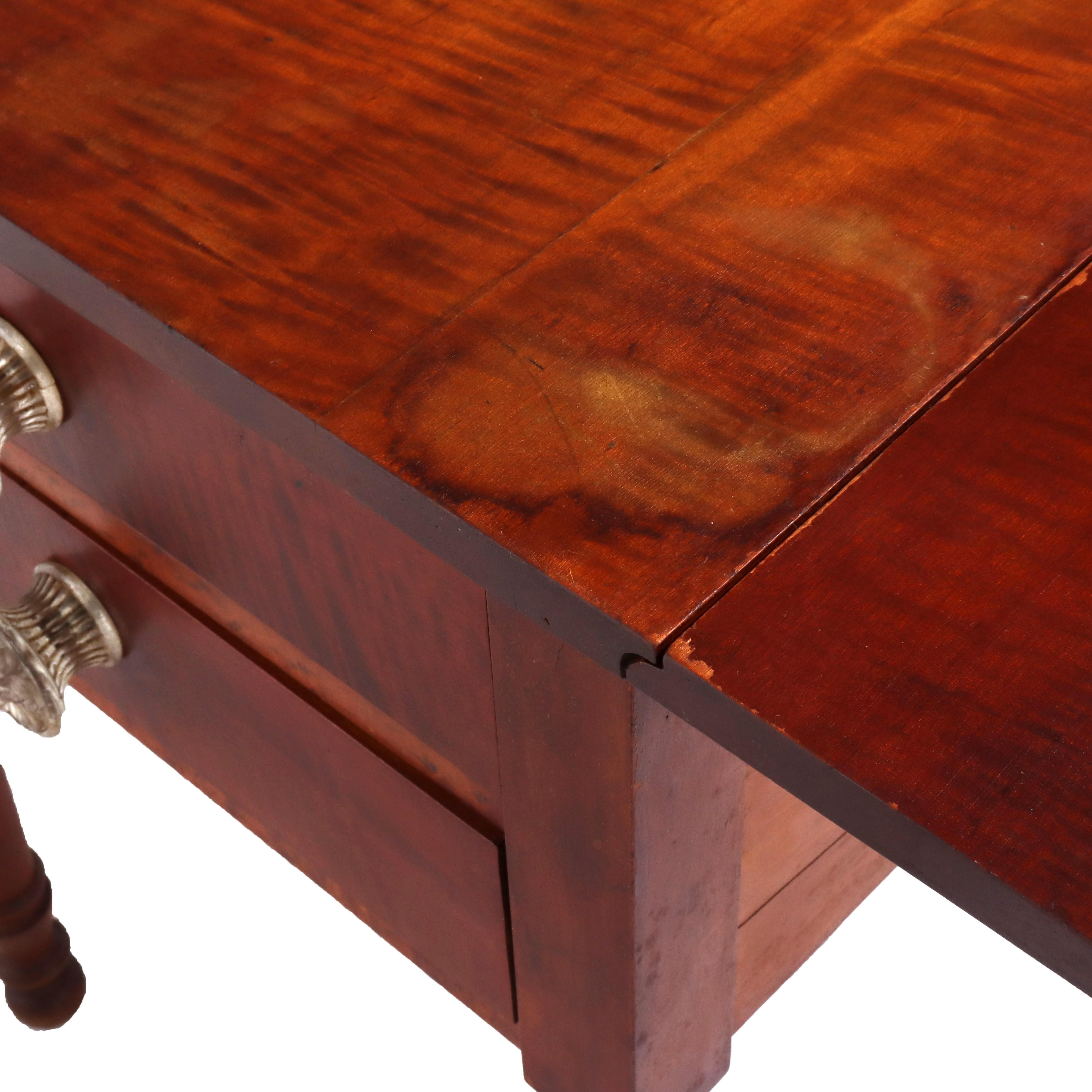Antique Sheraton Cherry & Tiger Maple Two Drawer Drop Leaf Table C1840 For Sale 2