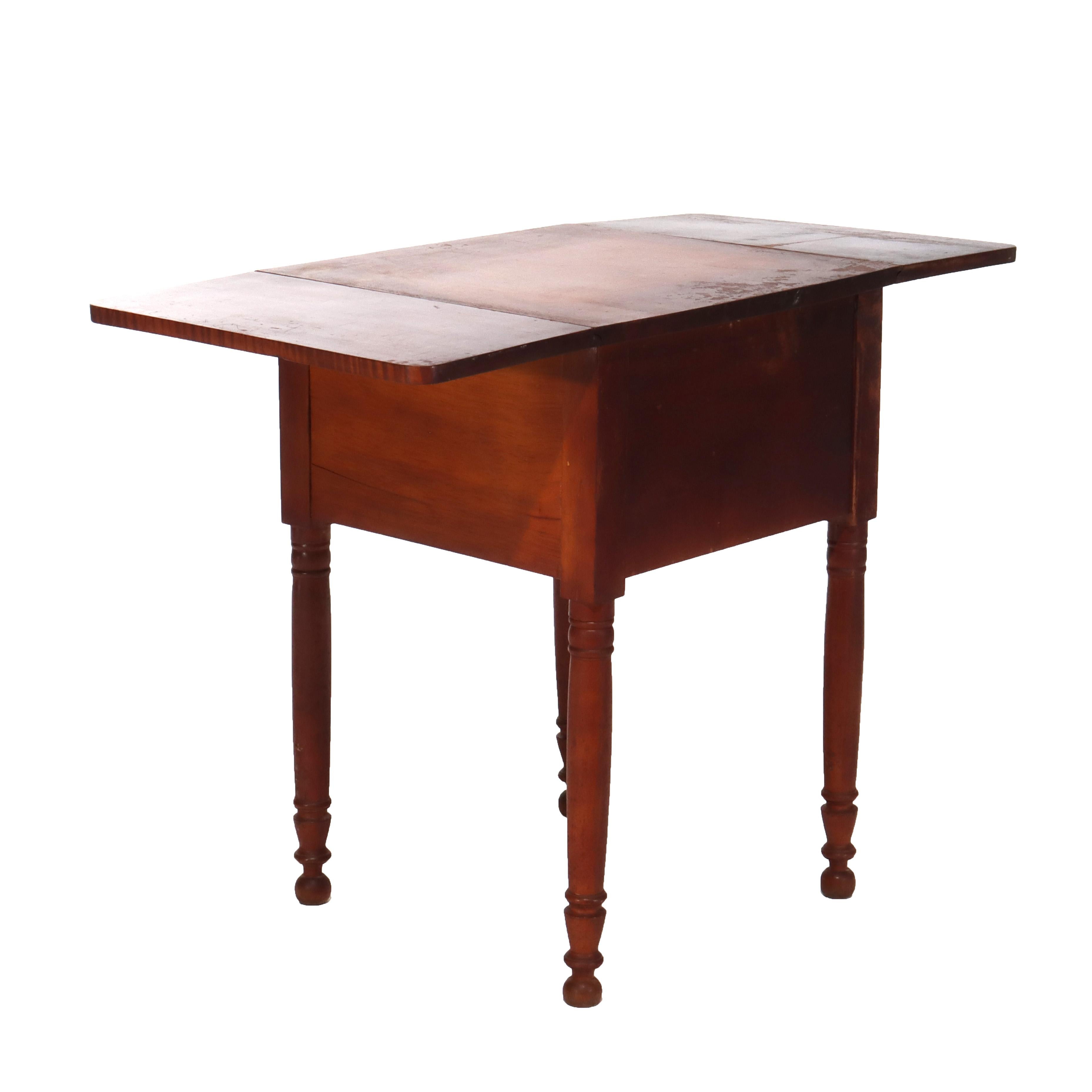 Antique Sheraton Cherry & Tiger Maple Two Drawer Drop Leaf Table C1840 For Sale 3