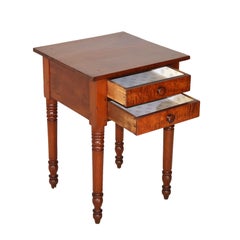 Antique Sheraton Cherry & Tiger Maple Two Drawer Stand on Turned Legs C1840