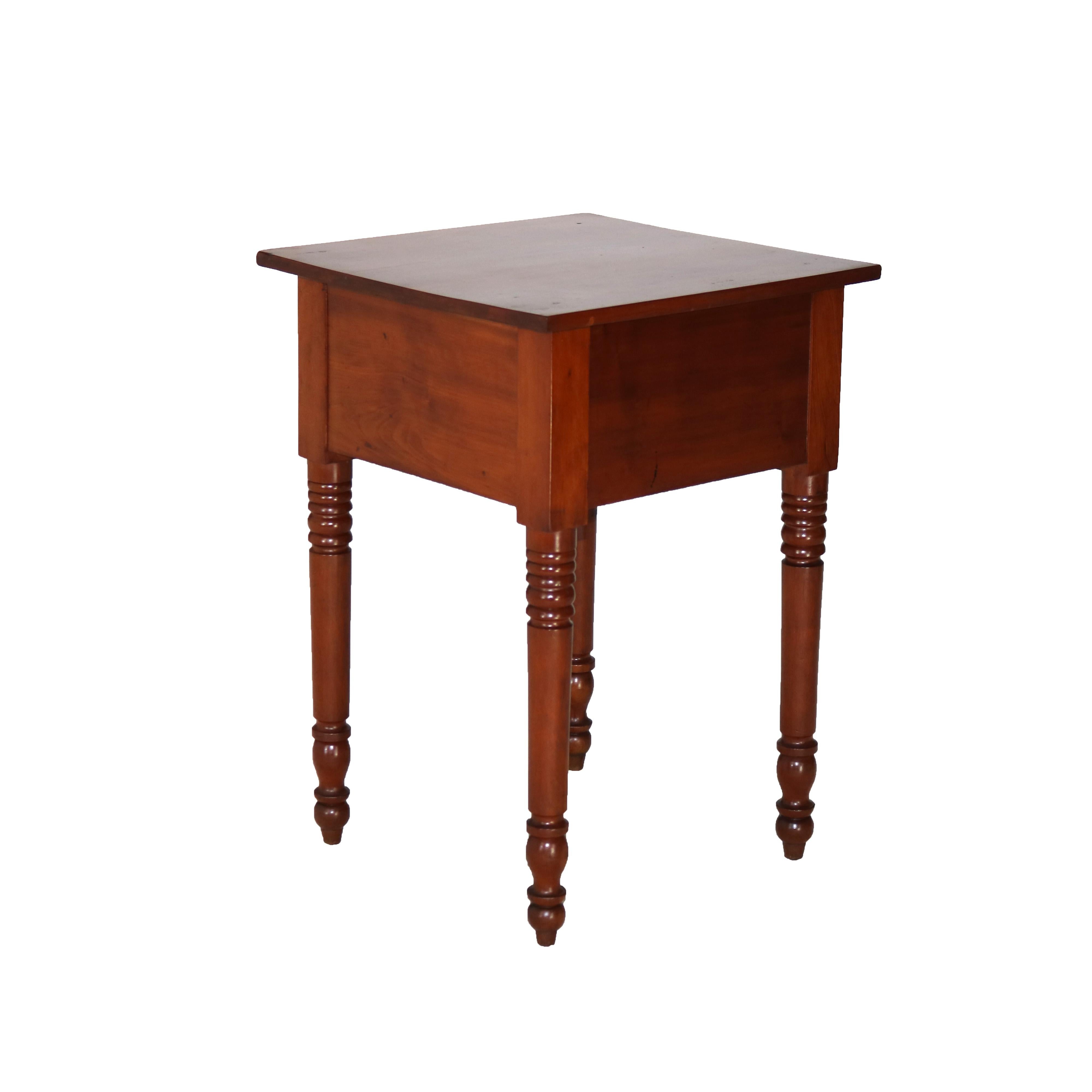 Antique Sheraton Cherry & Tiger Maple Two Drawer Stand on Turned Legs C1840 4