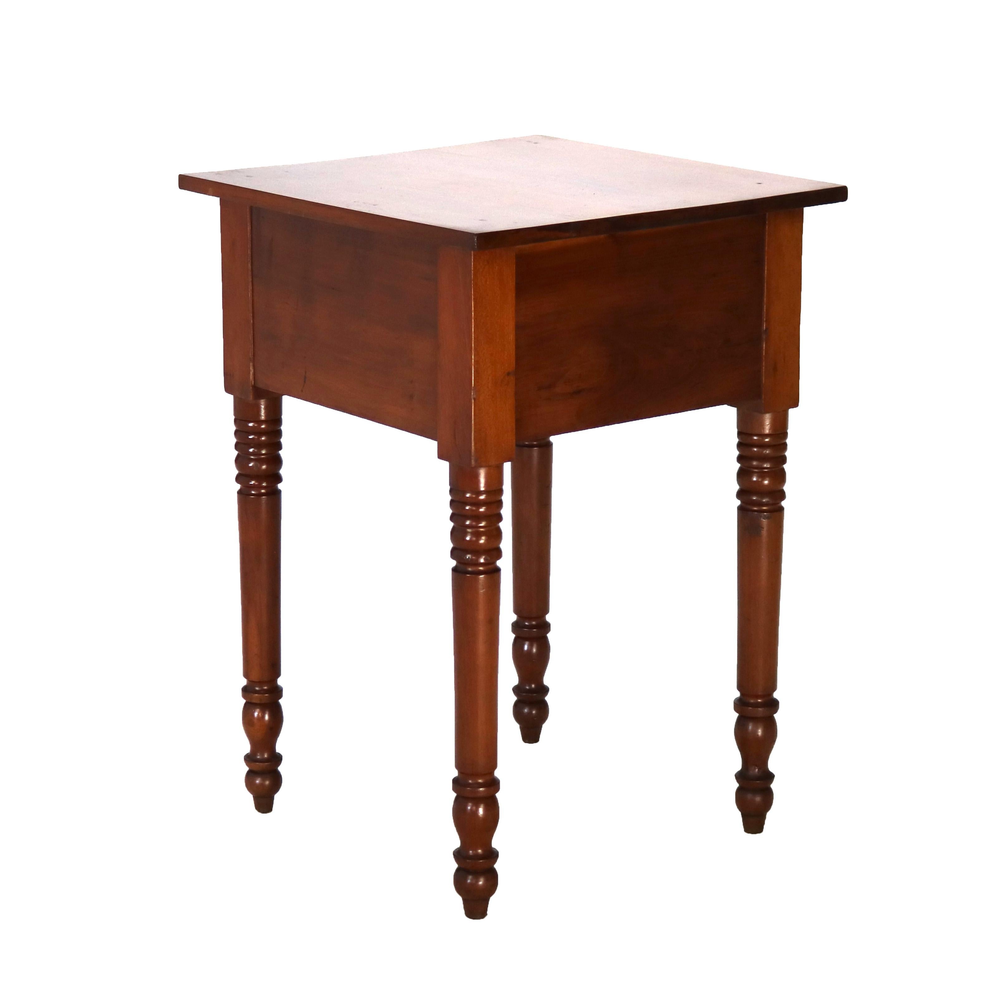 Antique Sheraton Cherry & Tiger Maple Two Drawer Stand on Turned Legs C1840 5