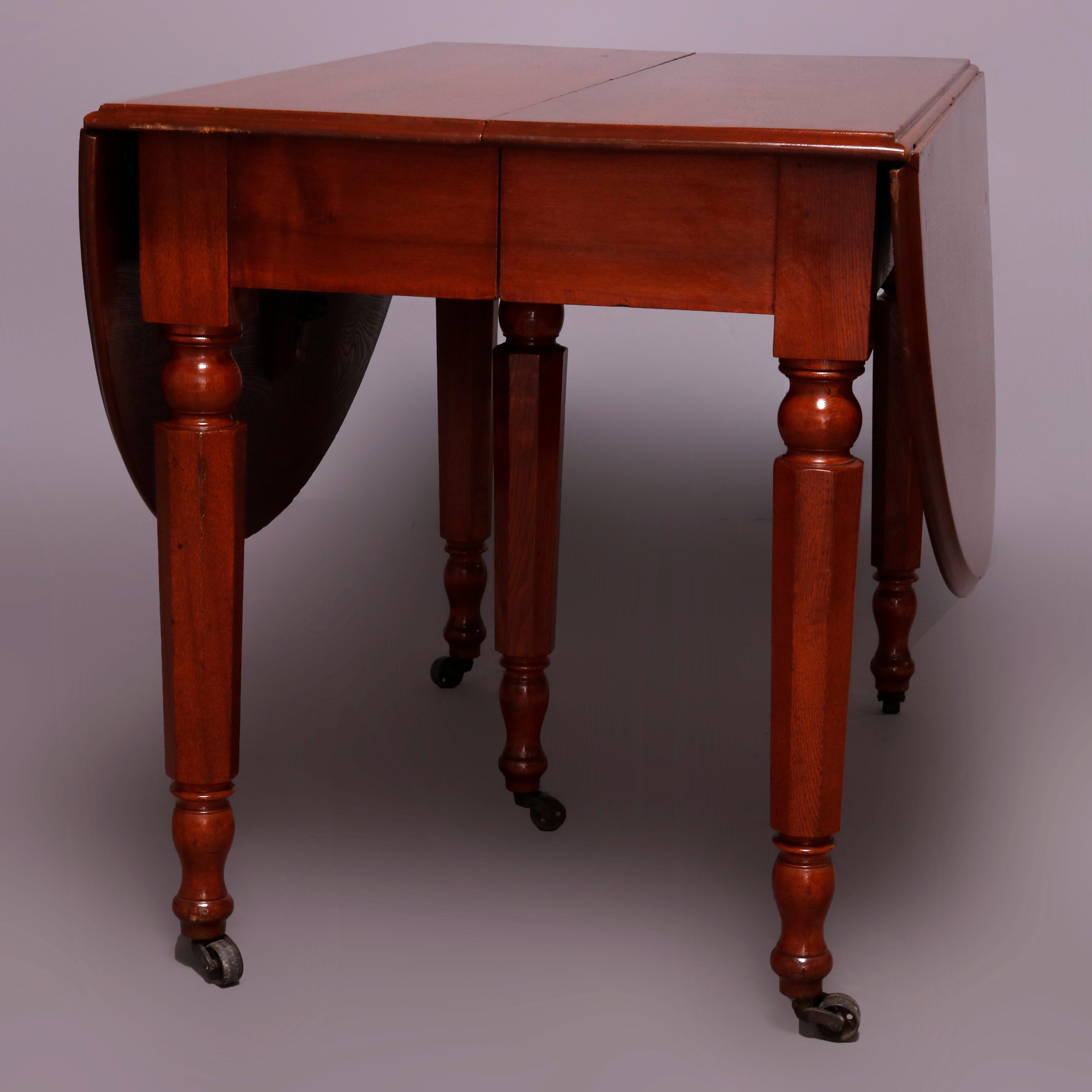 Sheraton Chestnut Drop Leaf Banquet Dining Table with 5 Leaves, circa 1910 8