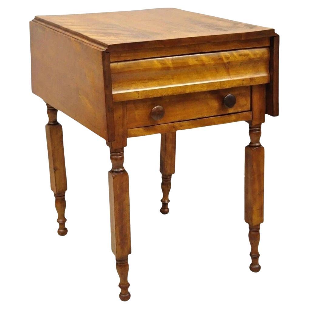 Antique Sheraton Chestnut Wood 2 Drawer Pembroke Drop Leaf Work Side End Table For Sale