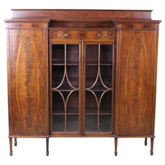 Antique Sheraton Crotch Mahogany Library Bookcase Curio Display Cabinet