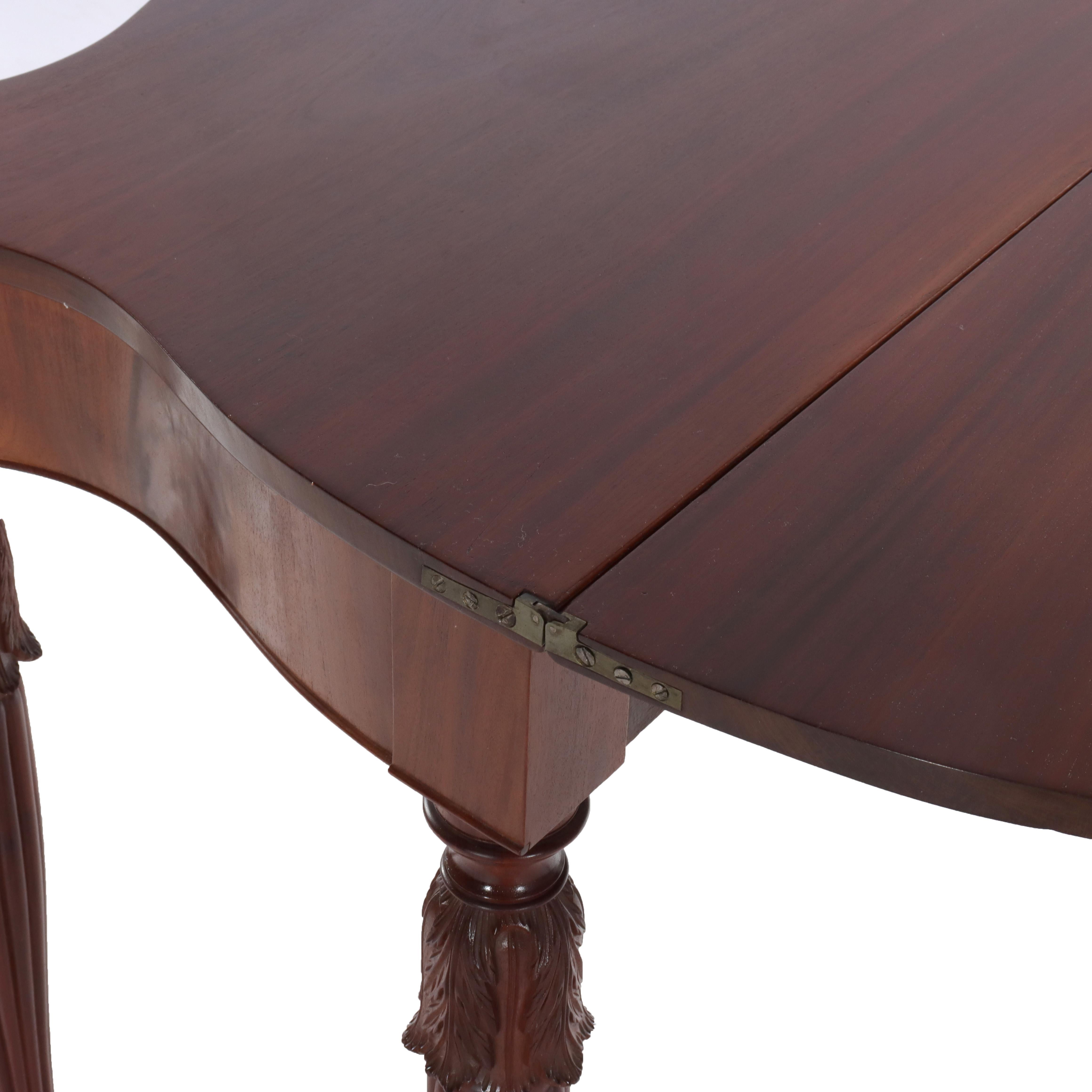 Antique Sheraton Federal Acanthus Carved Mahogany Serpentine Game Table C1830 For Sale 6