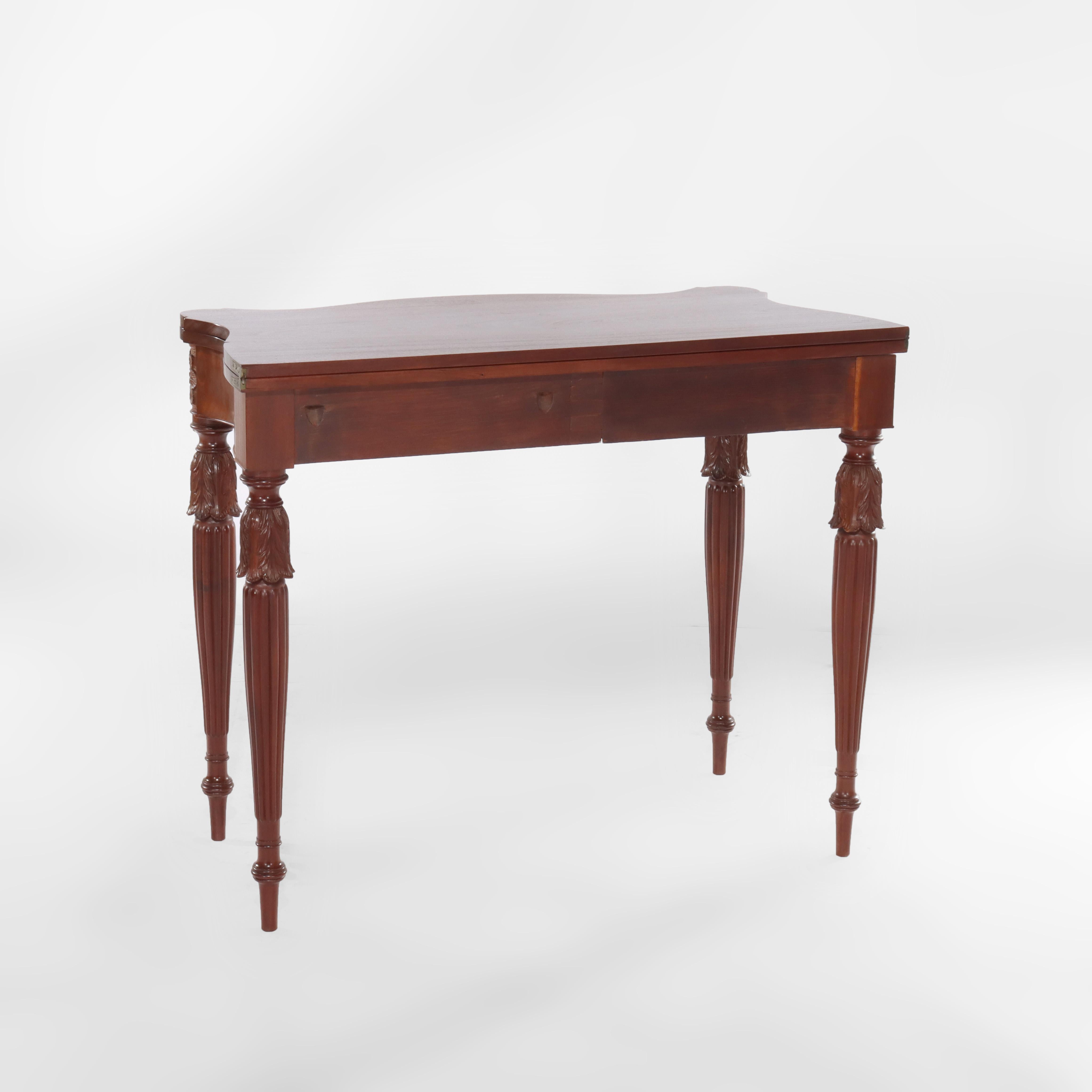 Antique Sheraton Federal Acanthus Carved Mahogany Serpentine Game Table C1830 For Sale 7