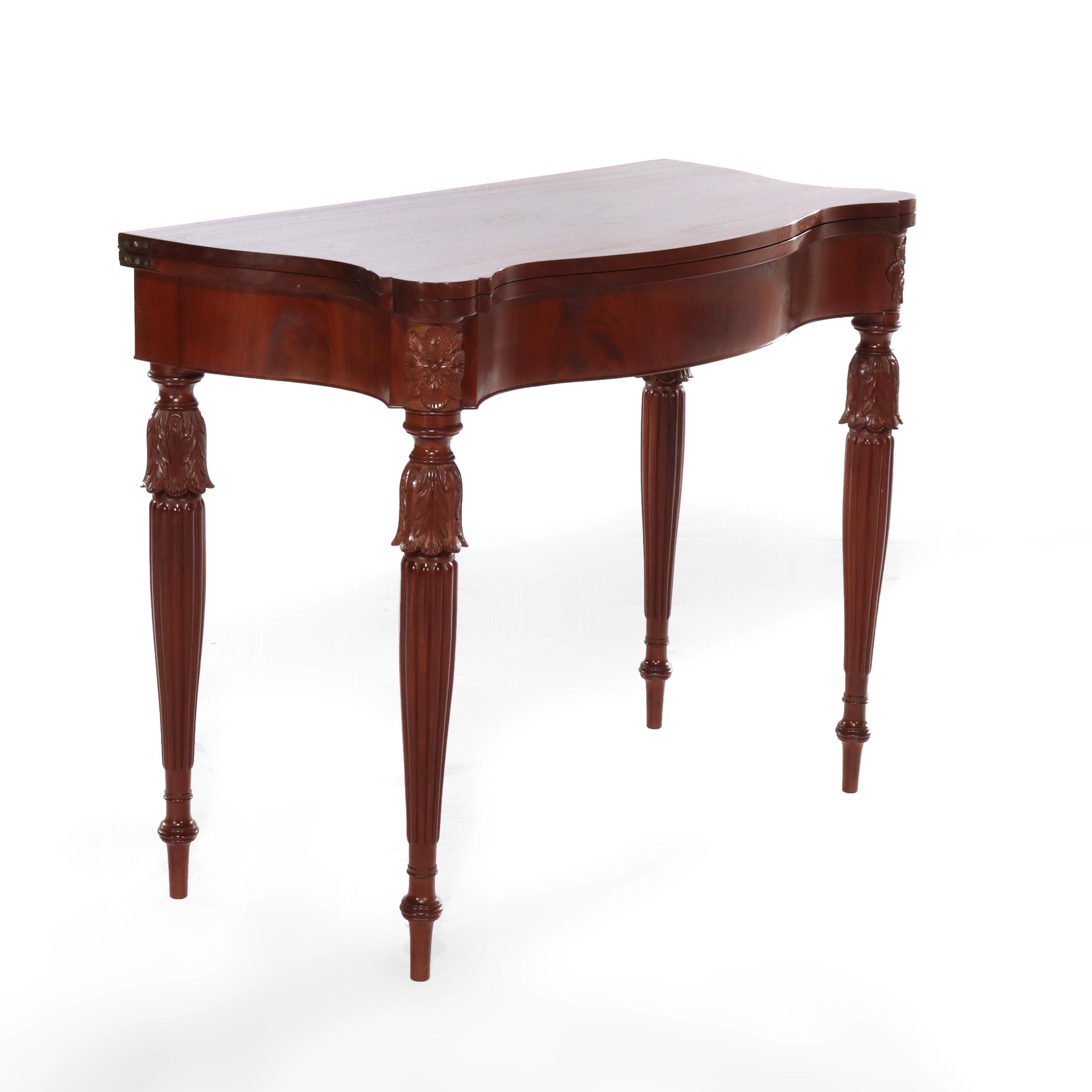 Antique Sheraton Federal Acanthus Carved Mahogany Serpentine Game Table C1830 For Sale 8