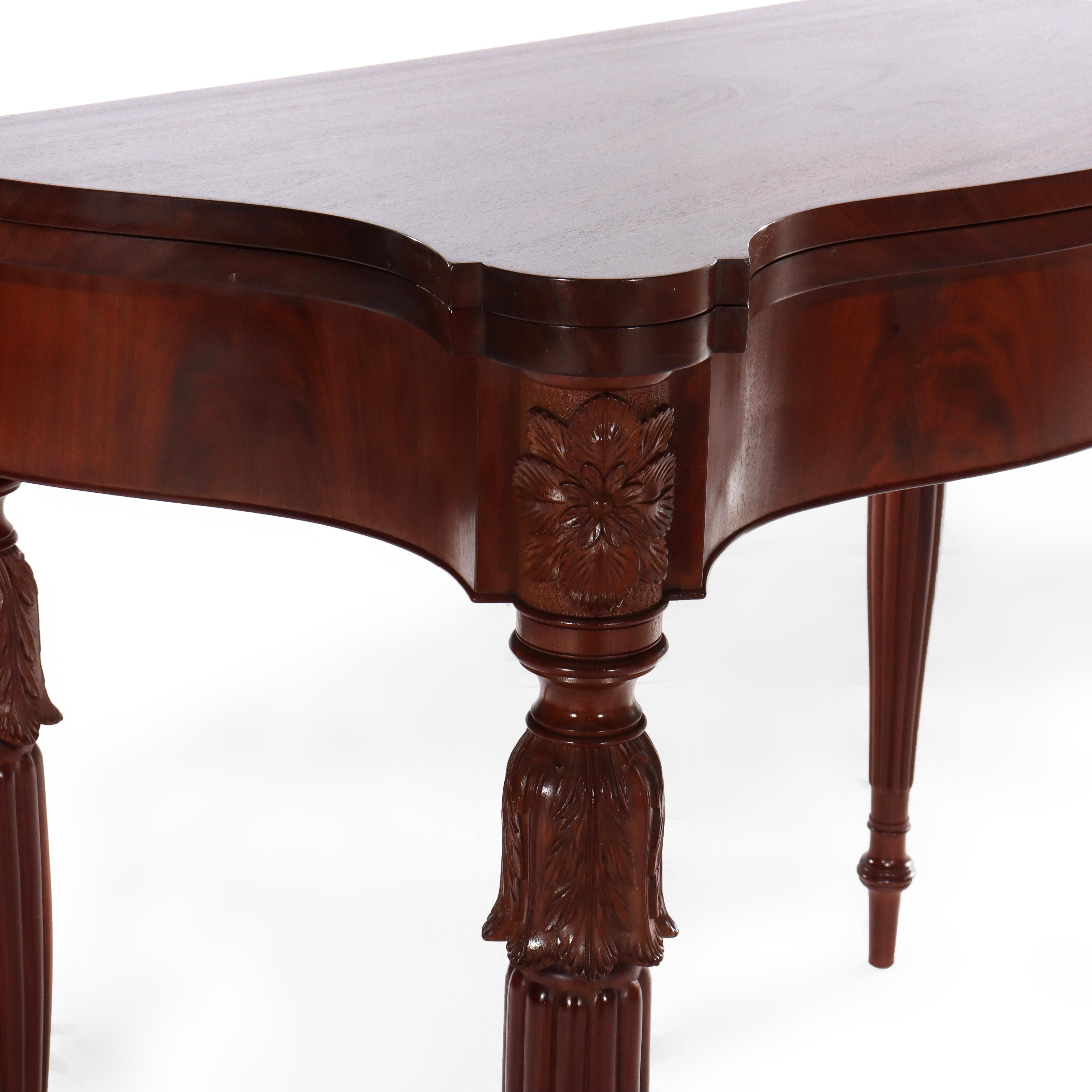 Antique Sheraton Federal Acanthus Carved Mahogany Serpentine Game Table C1830 For Sale 9