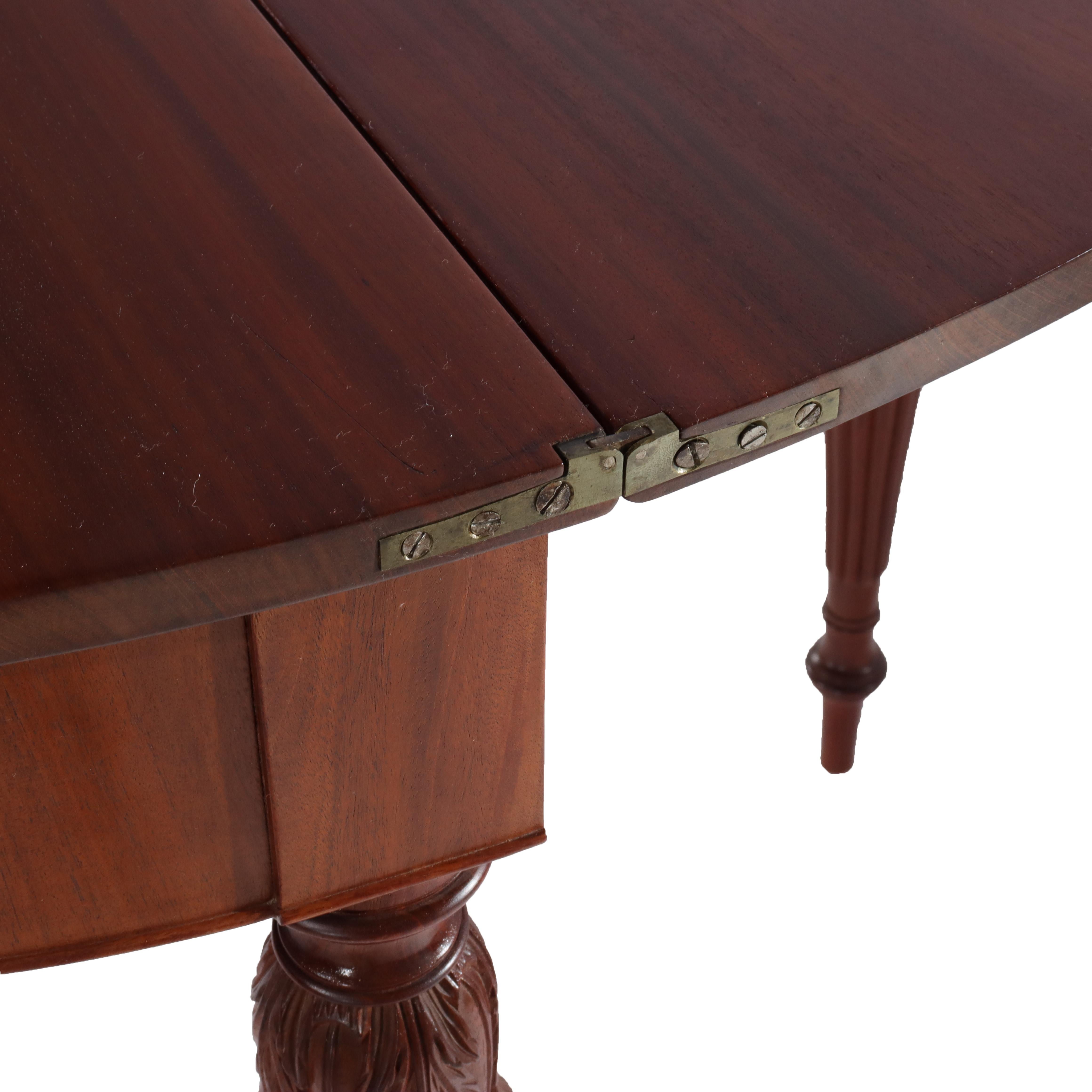 Antique Sheraton Federal Acanthus Carved Mahogany Serpentine Game Table C1830 For Sale 3