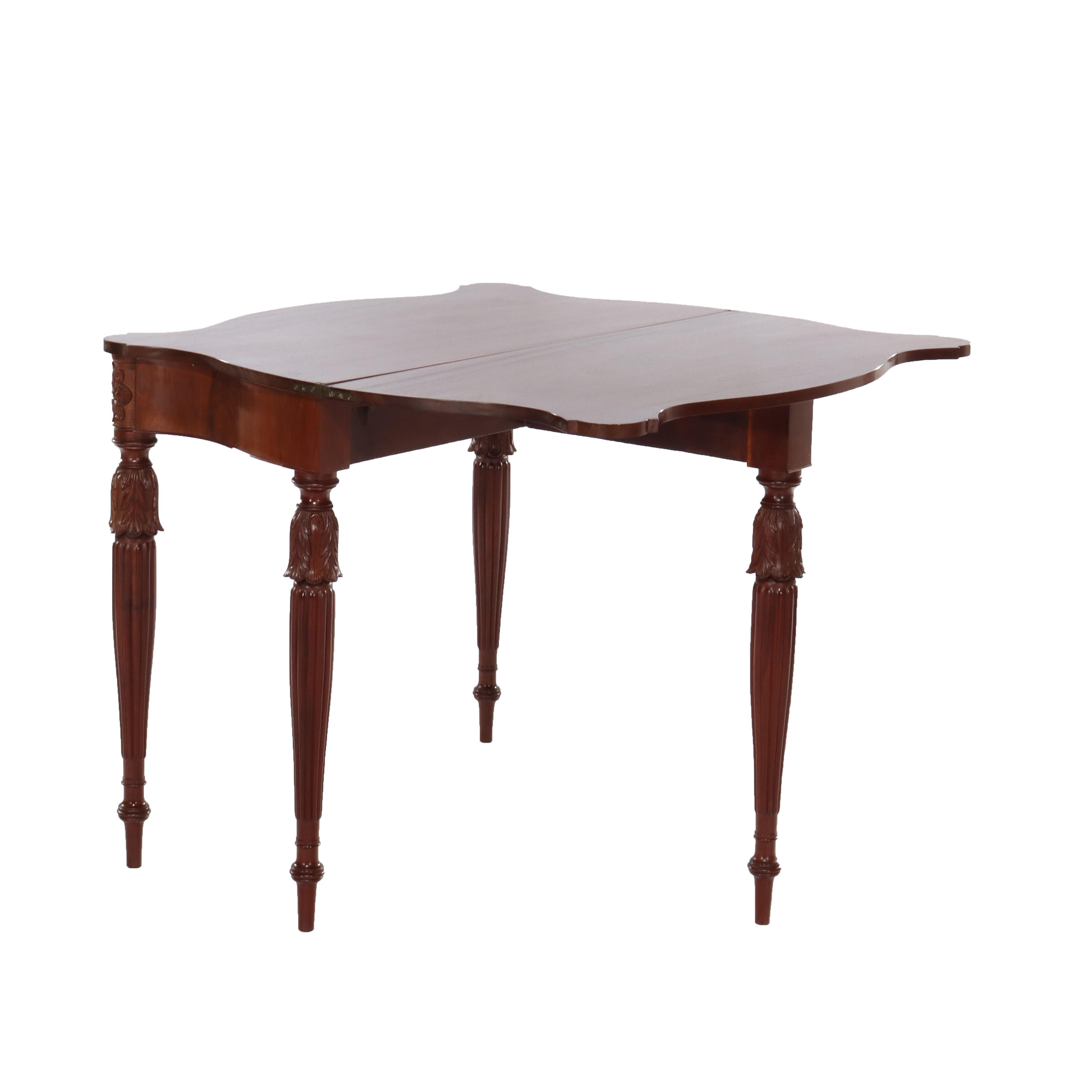 Antique Sheraton Federal Acanthus Carved Mahogany Serpentine Game Table C1830 For Sale 5