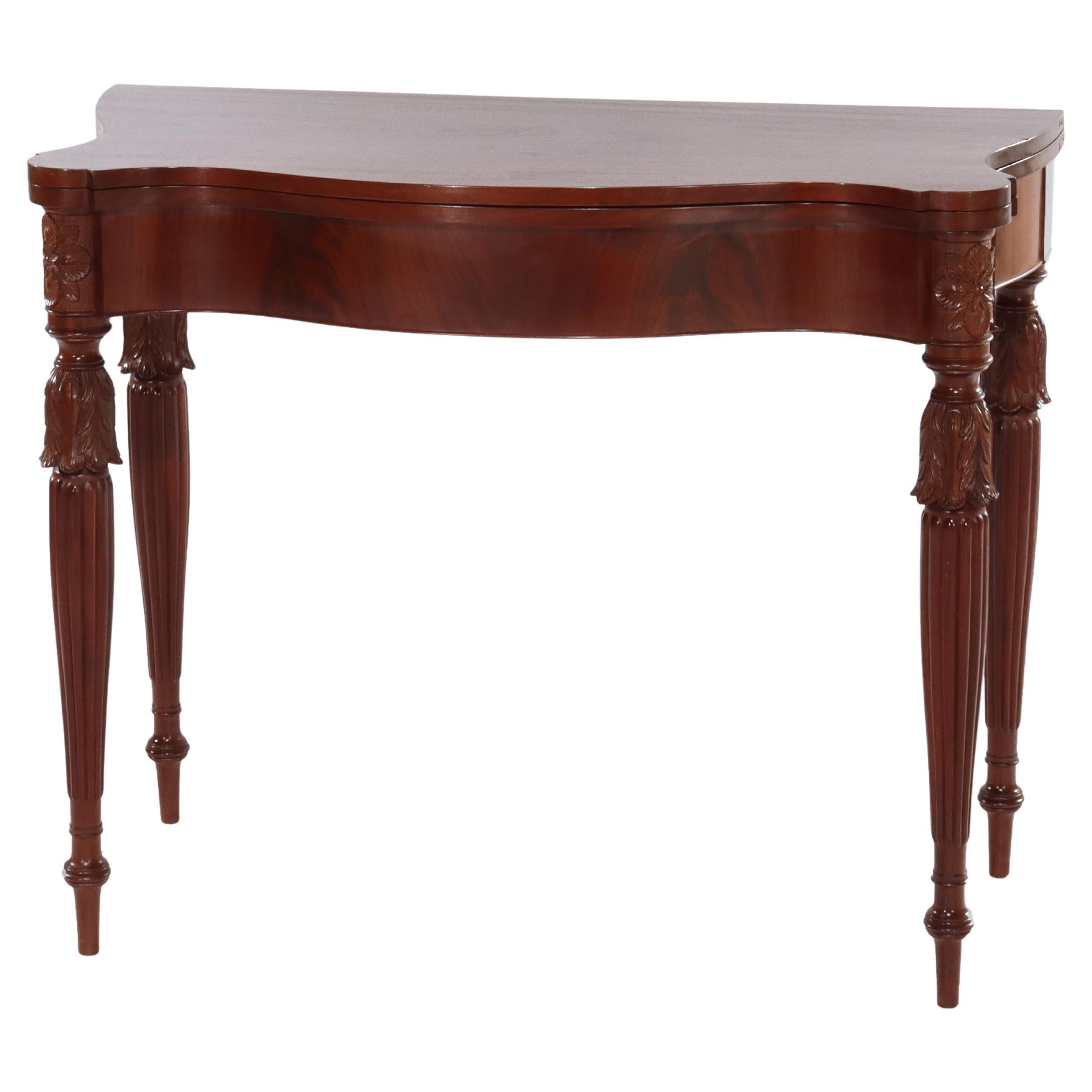 Antique Sheraton Federal Acanthus Carved Mahogany Serpentine Game Table C1830 For Sale